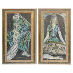 Pair of Mid-Century Modern Oil Paintings on Canvas