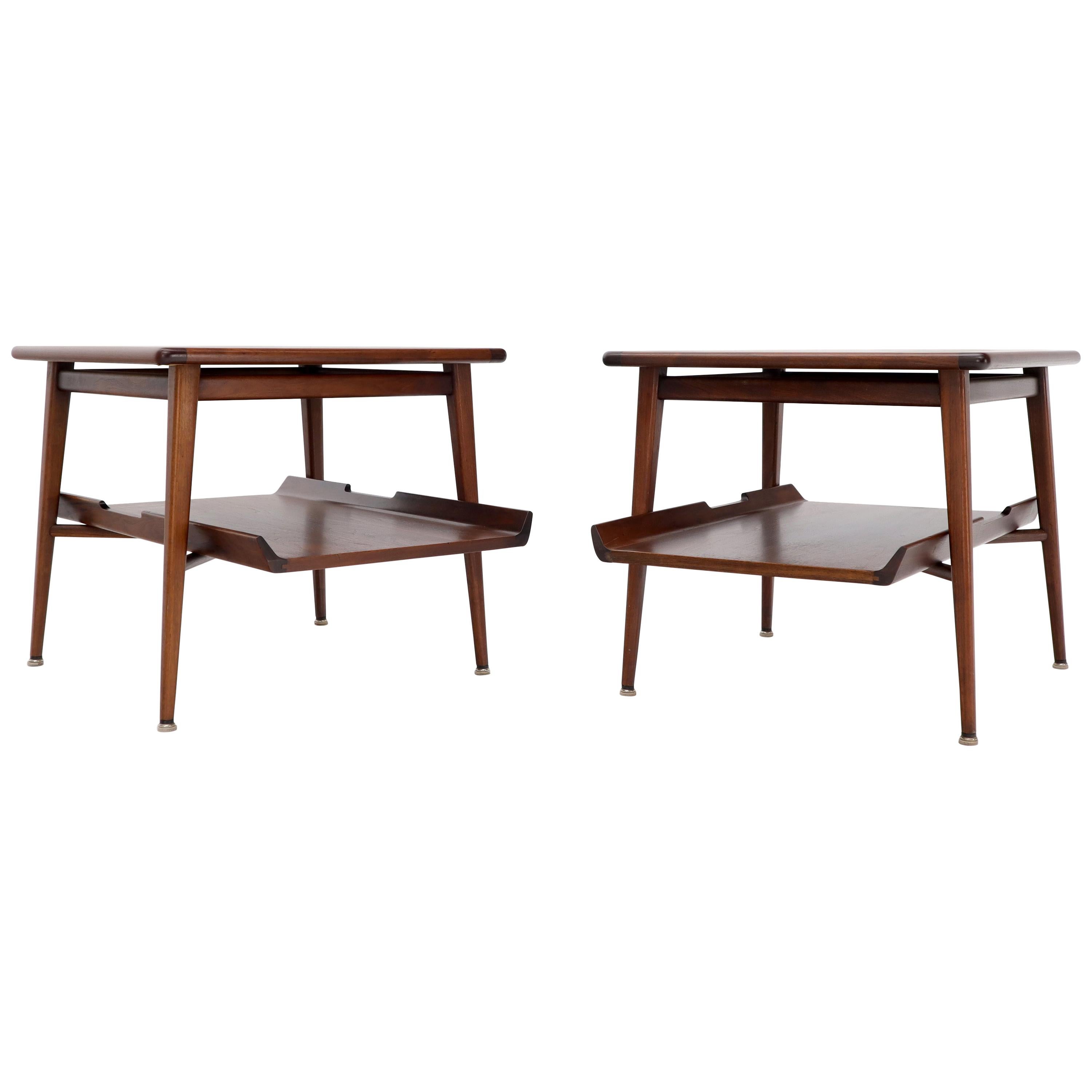 Pair of Mid-Century Modern Oiled Walnut End Side Tables 