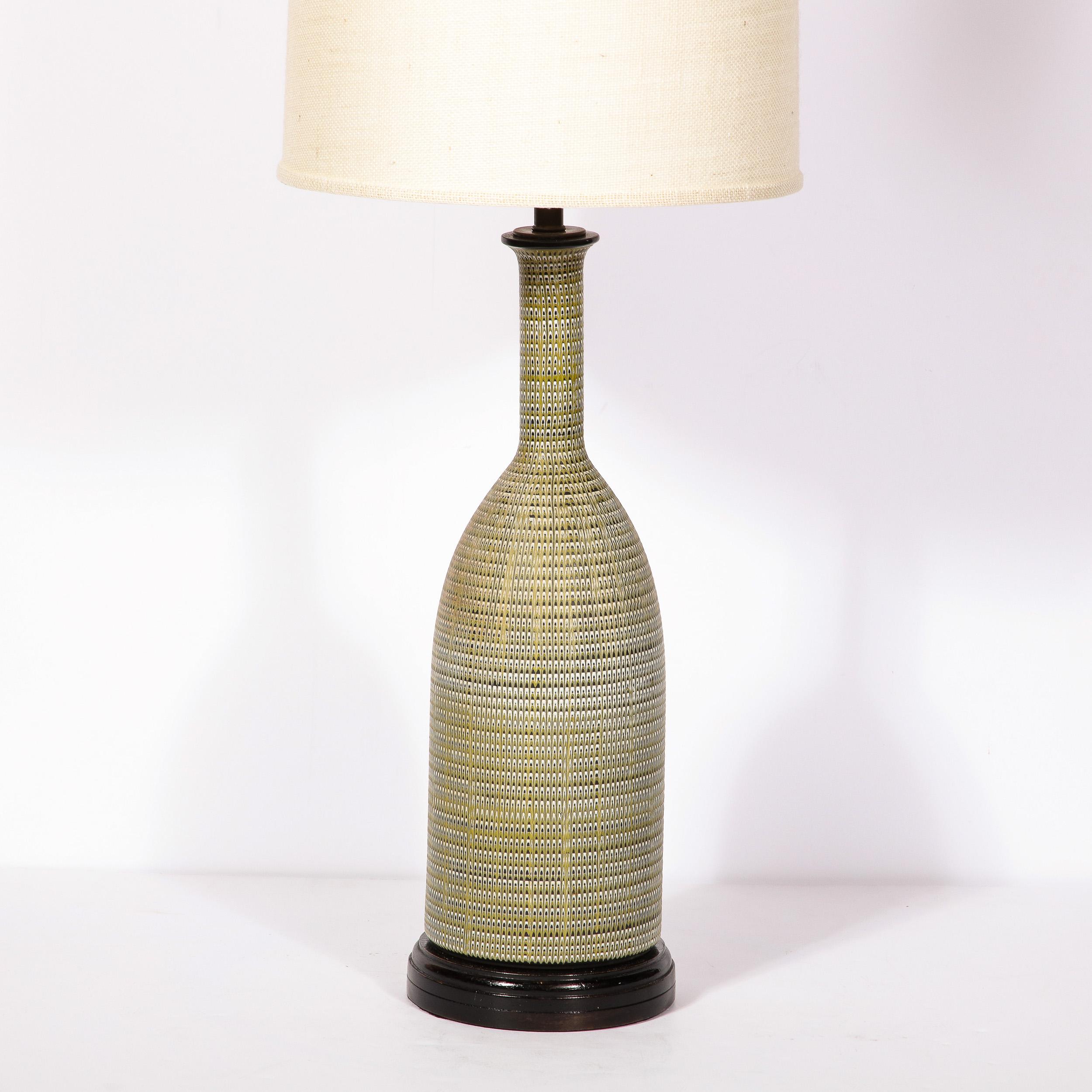 American Pair of Mid-Century Modern Olive Green Glazed Ceramic Table Lamps