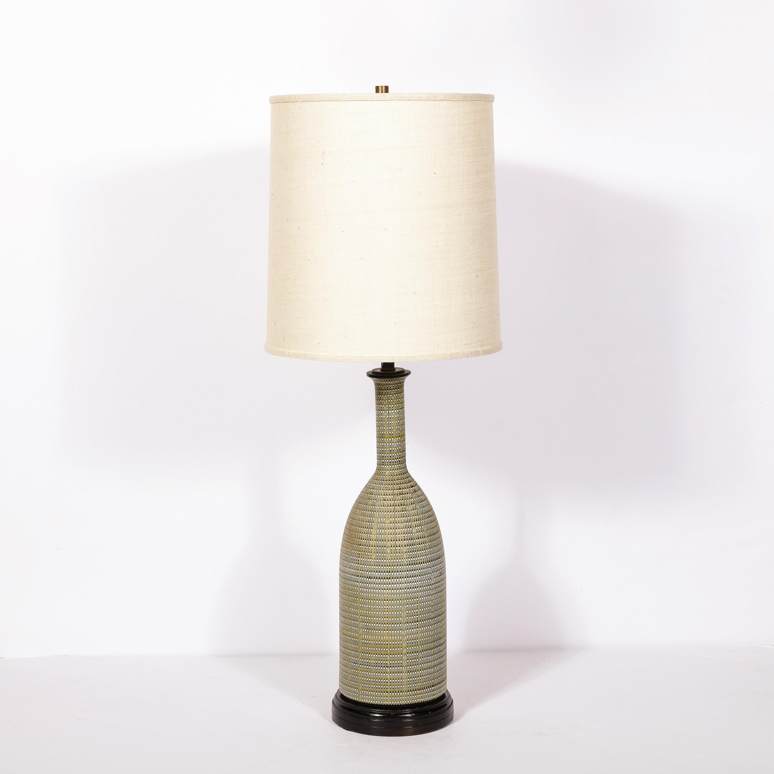 Pair of Mid-Century Modern Olive Green Glazed Ceramic Table Lamps 1