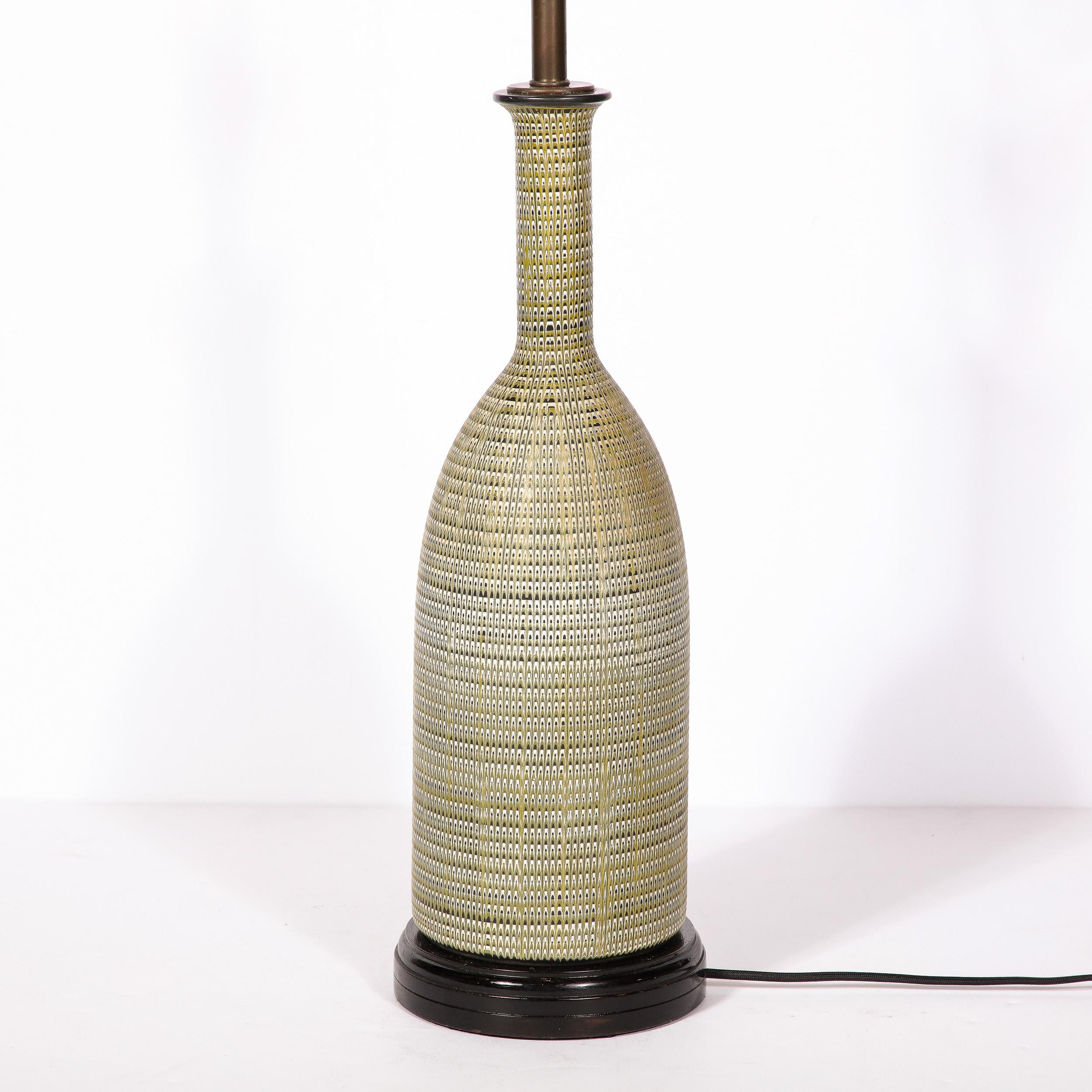 Pair of Mid-Century Modern Olive Green Glazed Ceramic Table Lamps 4