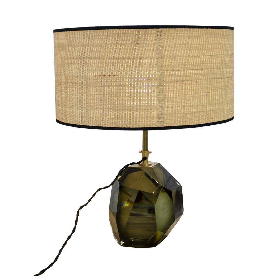 Italian Pair of Mid-Century Modern Olive Green Murano Table Lamps, Italy, 1950 For Sale