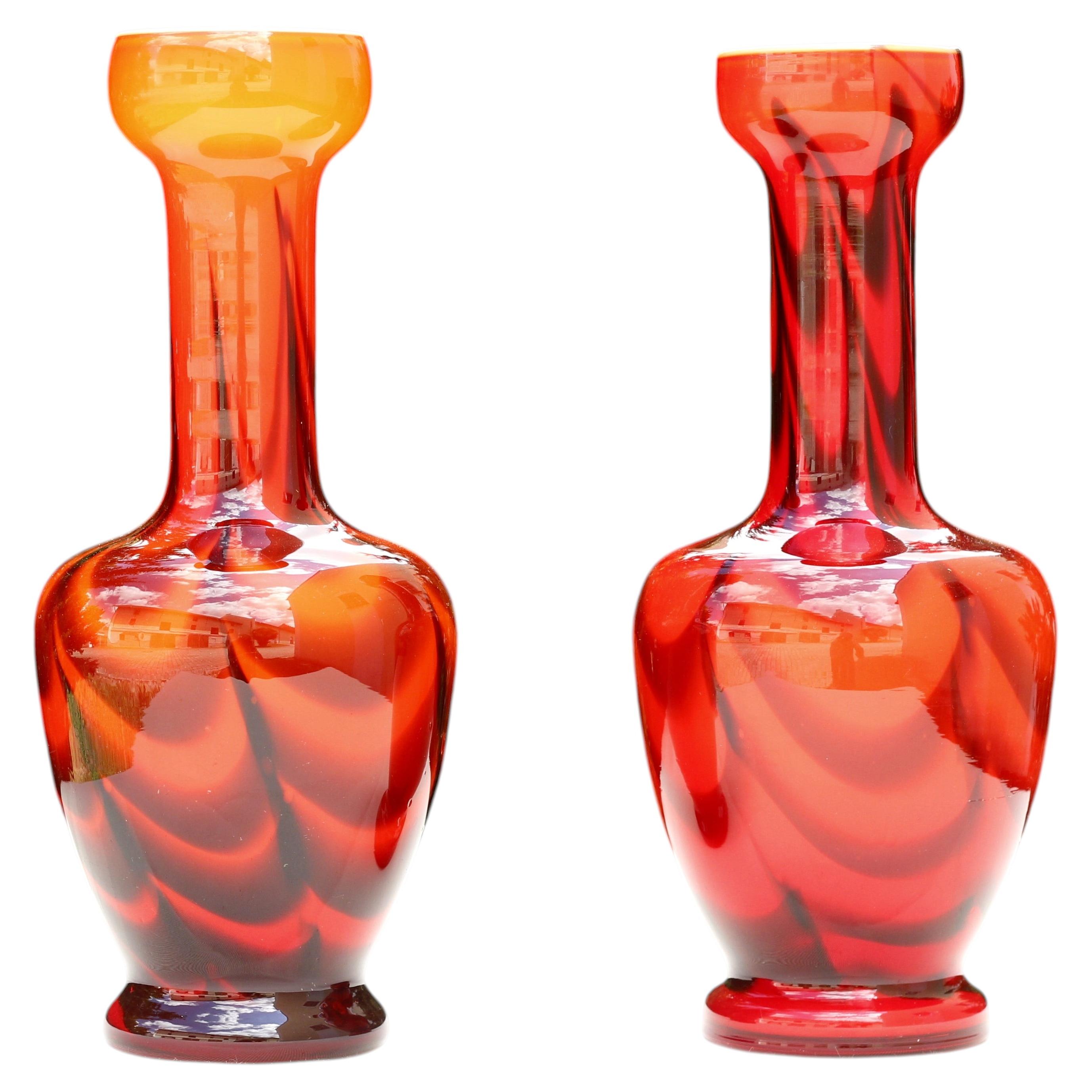 Pair of Mid-Century Modern Opaline Glass Vases by Opaline, Florence Italy 1970s