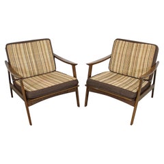 Pair of Mid-Century Modern Opem Arm Walnut Lounge Chairs