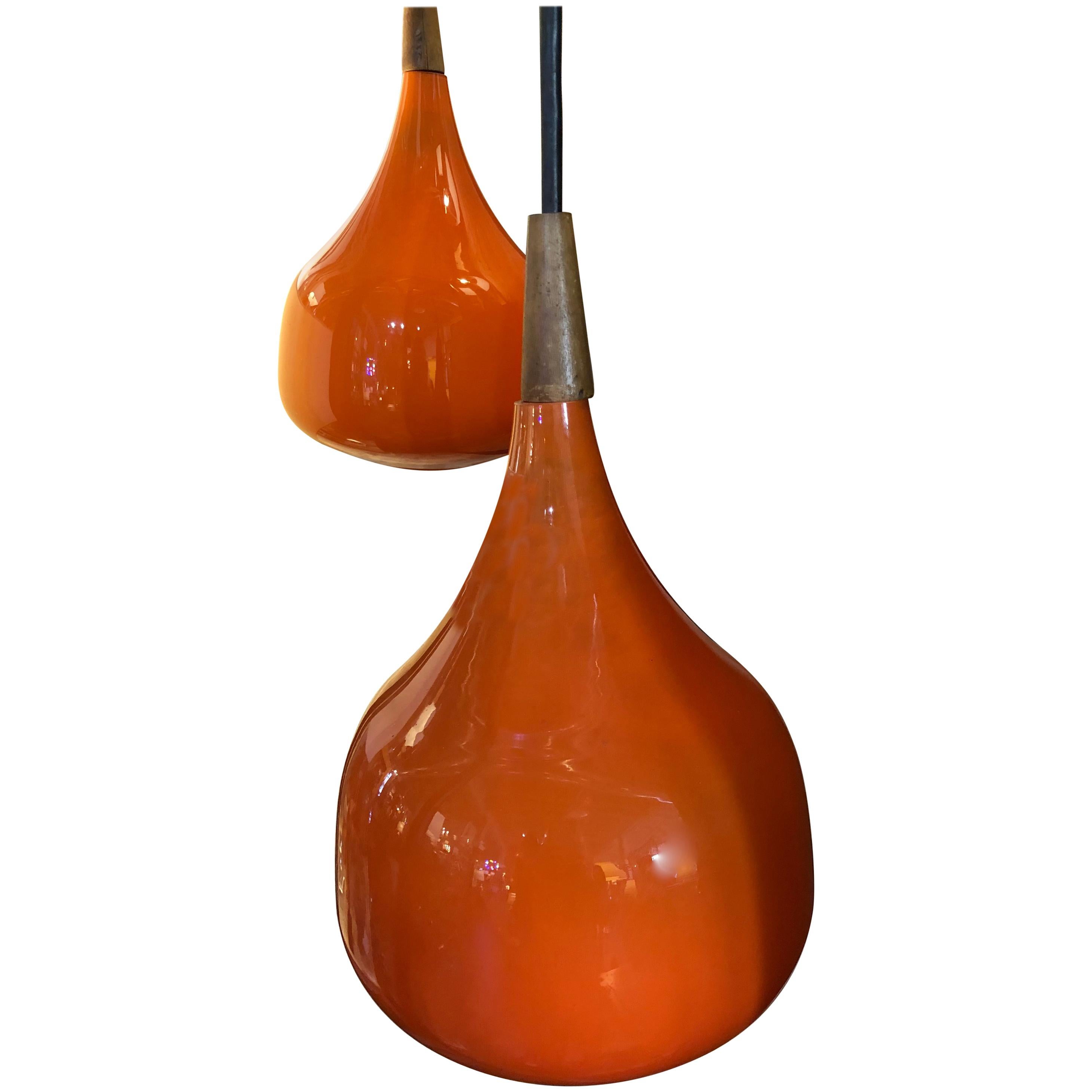 Mid-Century Modern Orange Cased Glass Light Pendant by Holmegaard