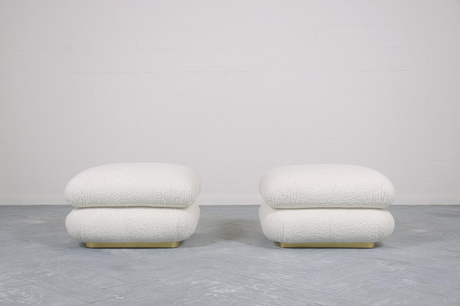 Carved Pair of Mid-Century Modern Ottoman Poufs