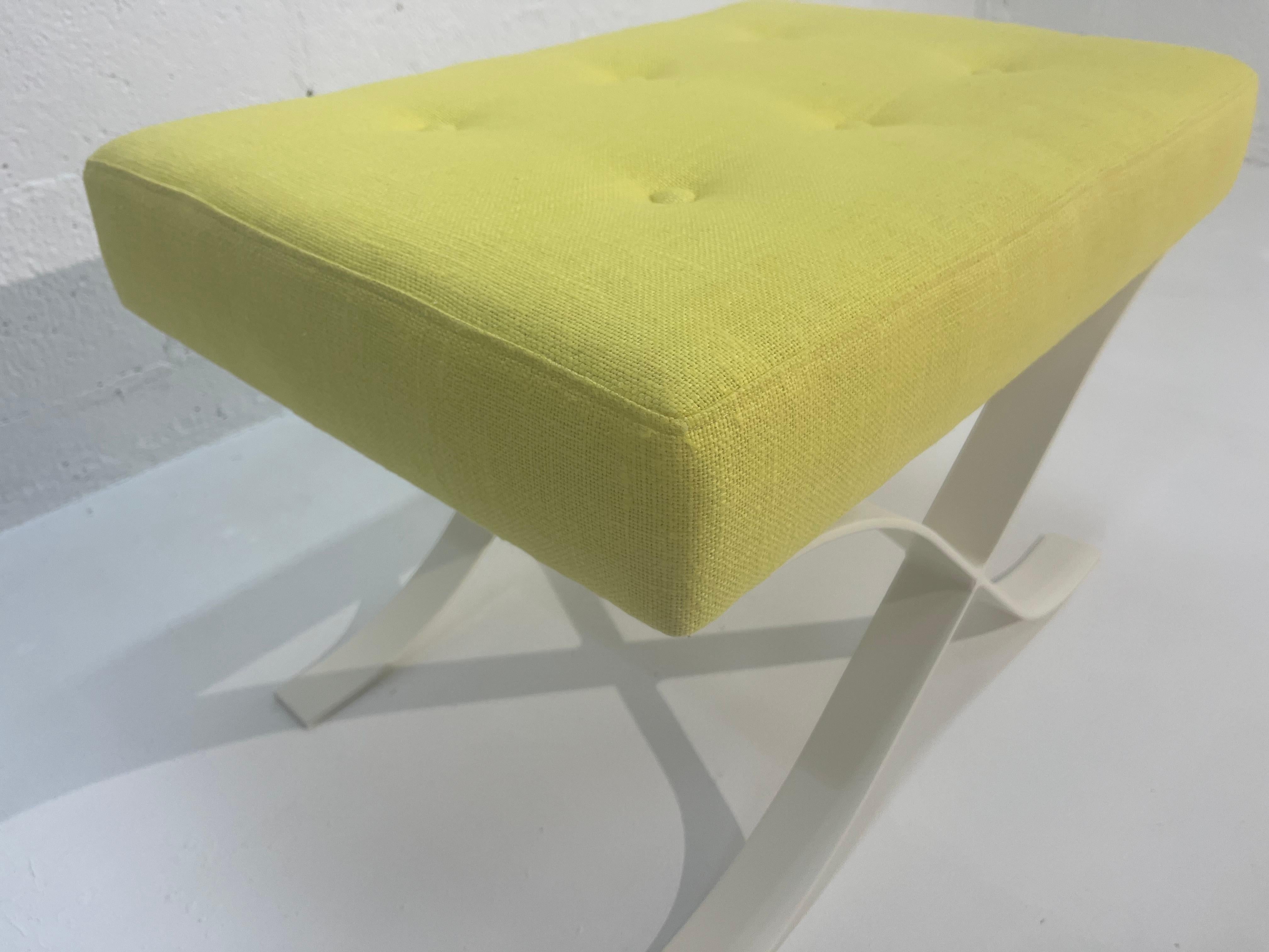 Pair of Mid Century Modern Ottomans, Stools, Cream, Yellow For Sale 3