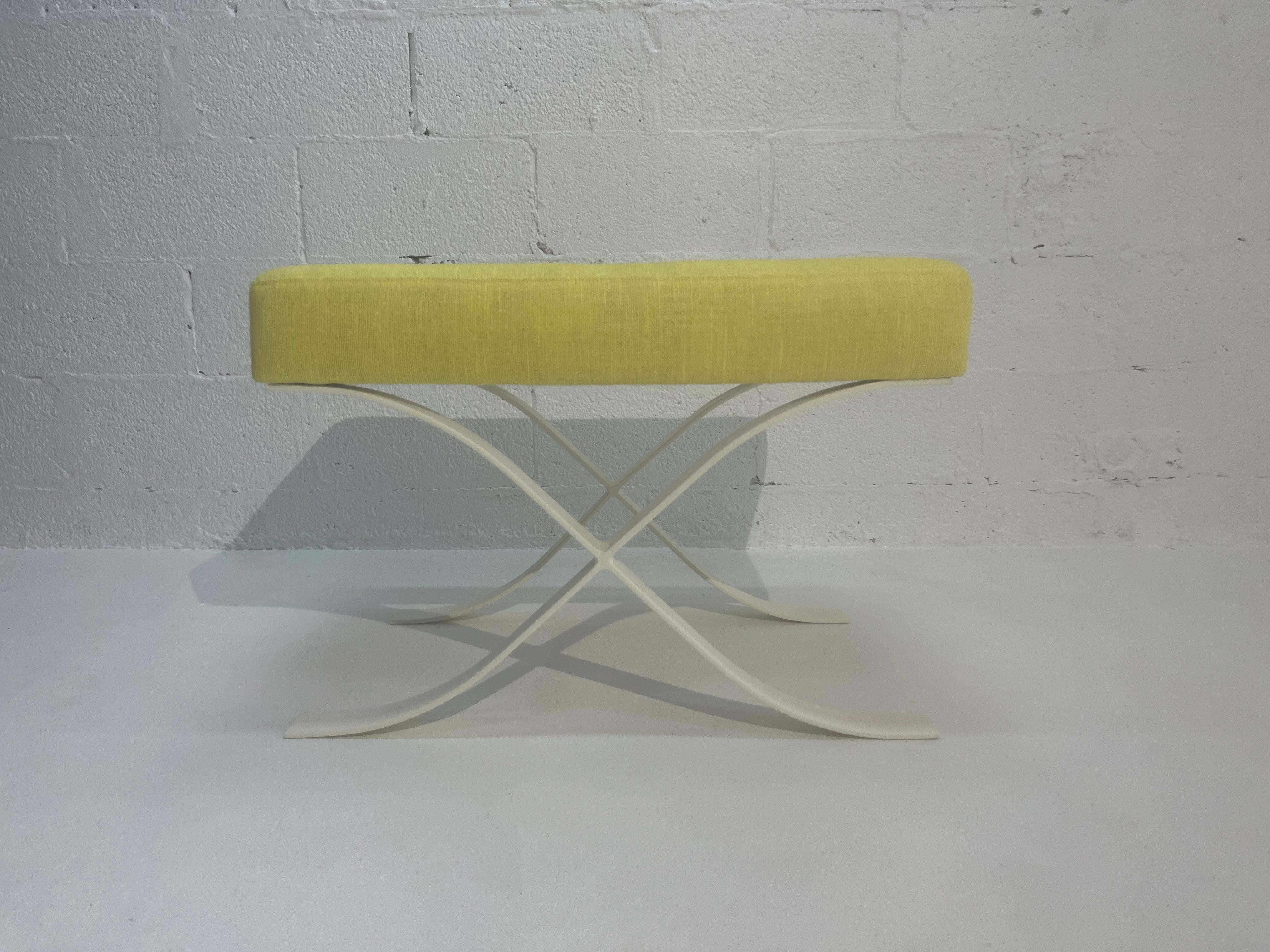 Pair of Mid Century Modern Ottomans, Stools, Cream, Yellow For Sale 4