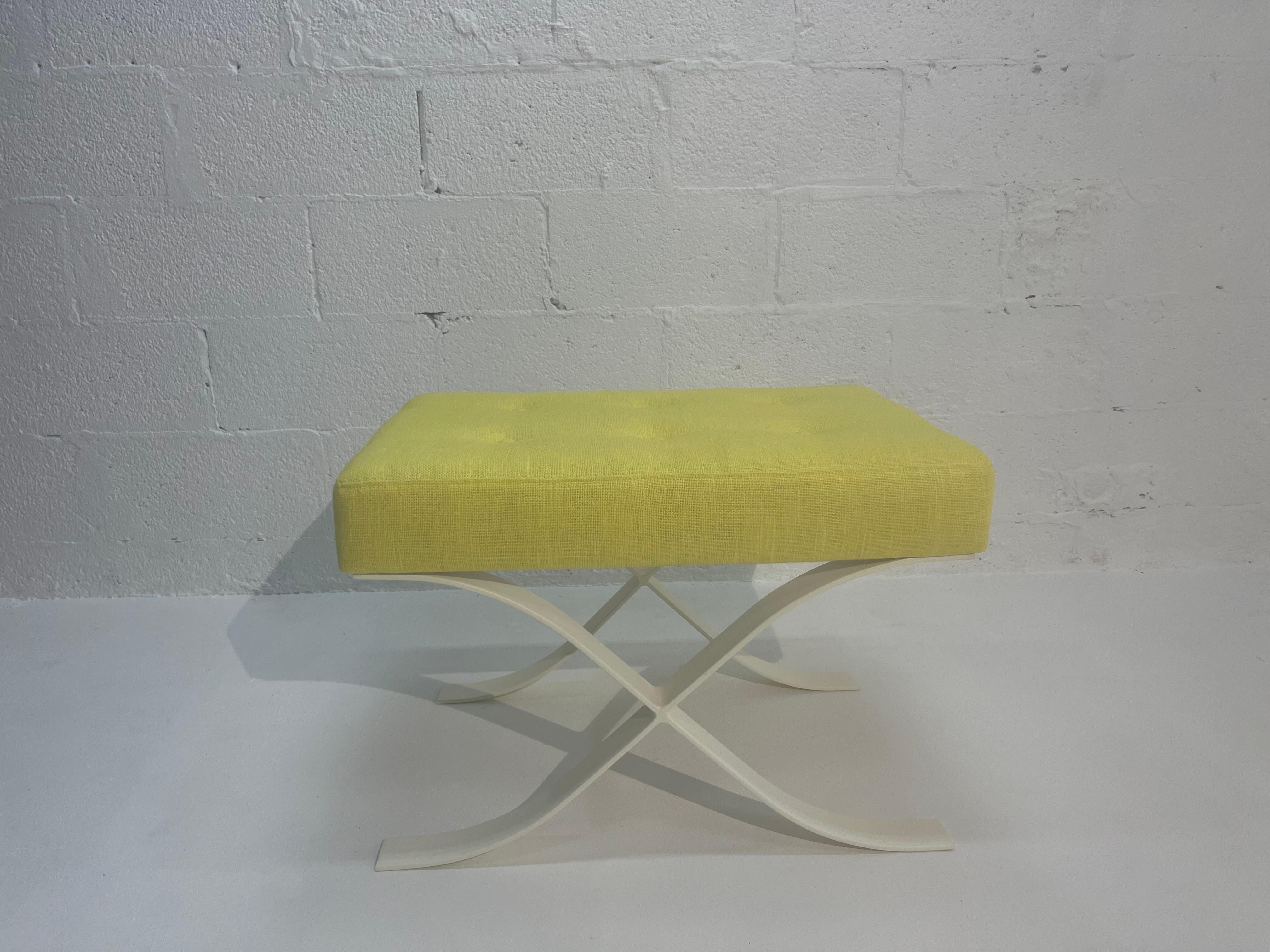 Pair of Mid Century Modern Ottomans, Stools, Cream, Yellow For Sale 5