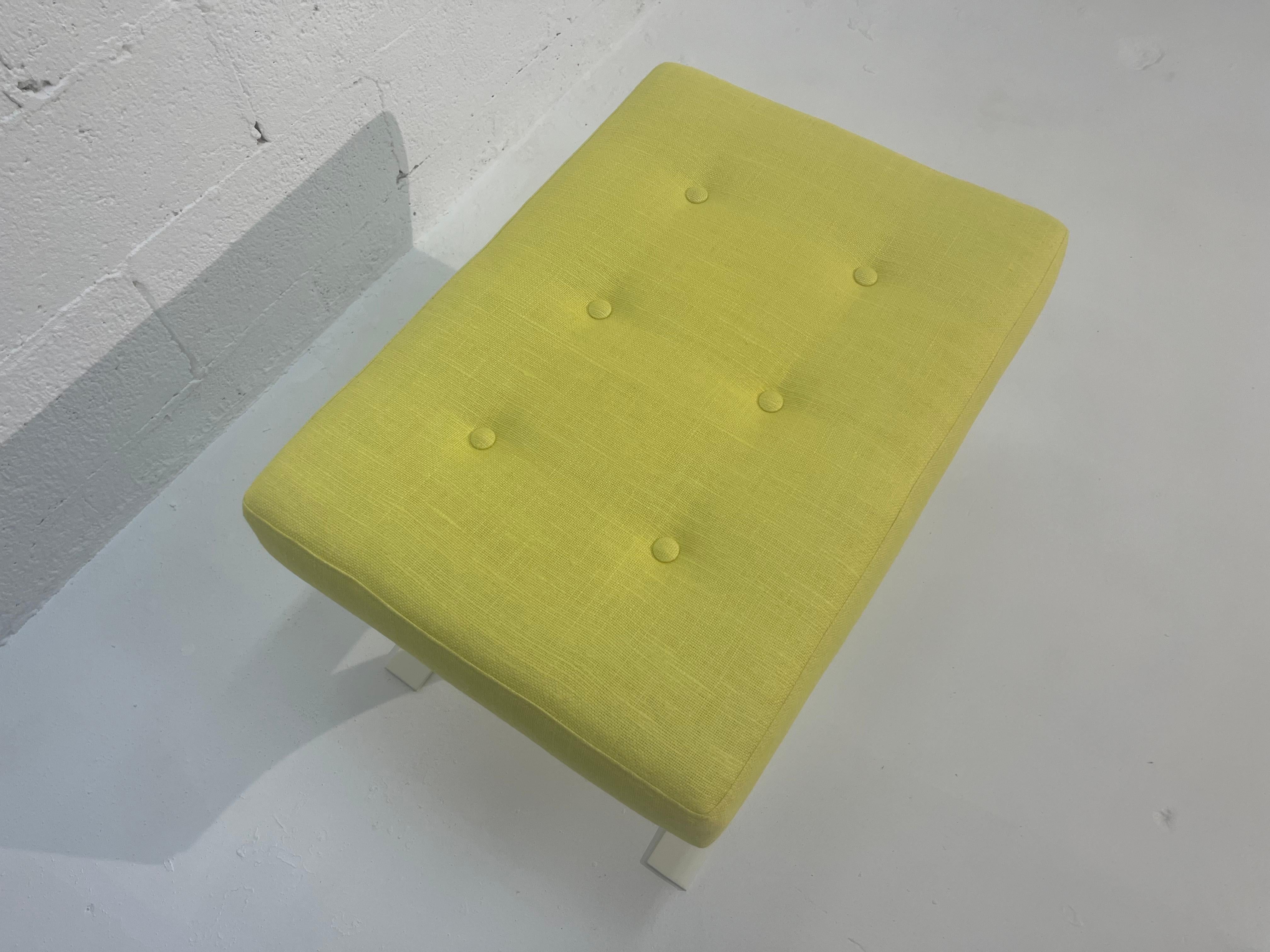 Pair of Mid Century Modern Ottomans, Stools, Cream, Yellow For Sale 6