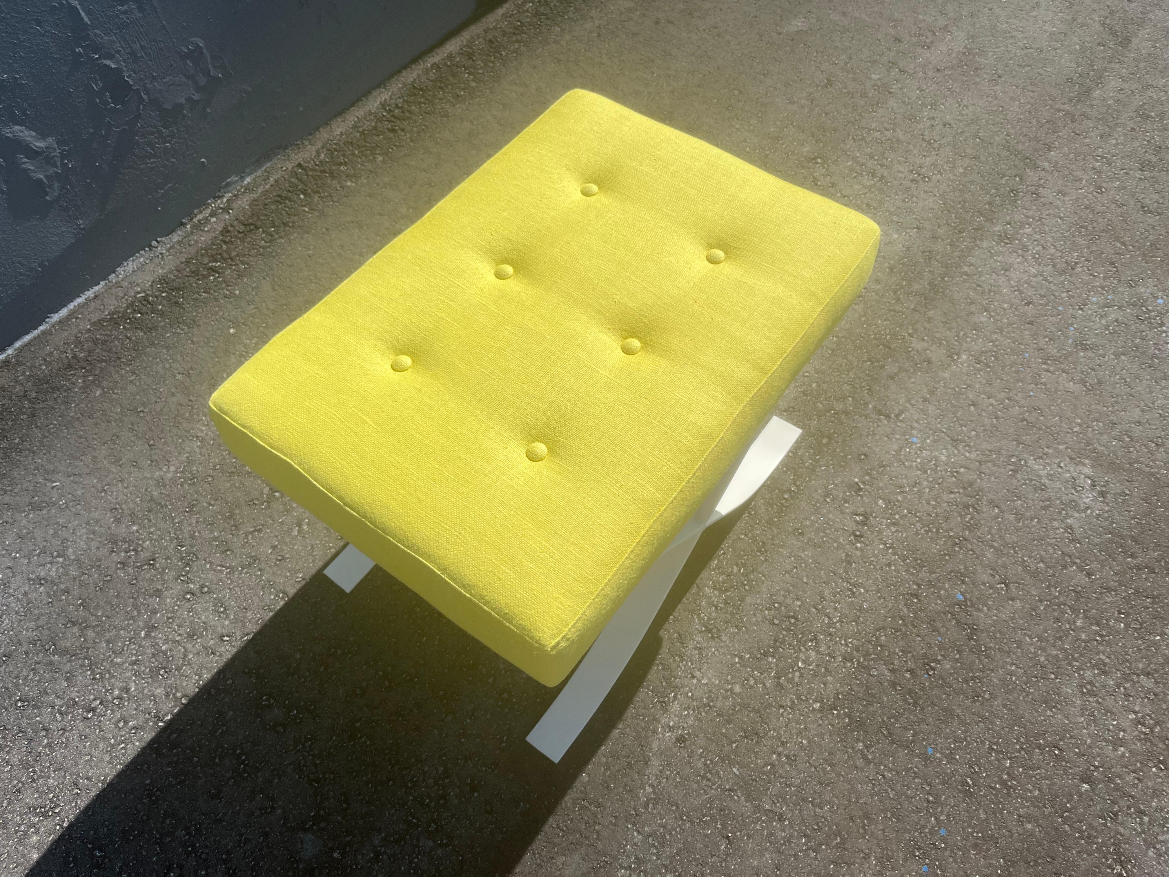 Pair of Mid Century Modern Ottomans, Stools, Cream, Yellow For Sale 11