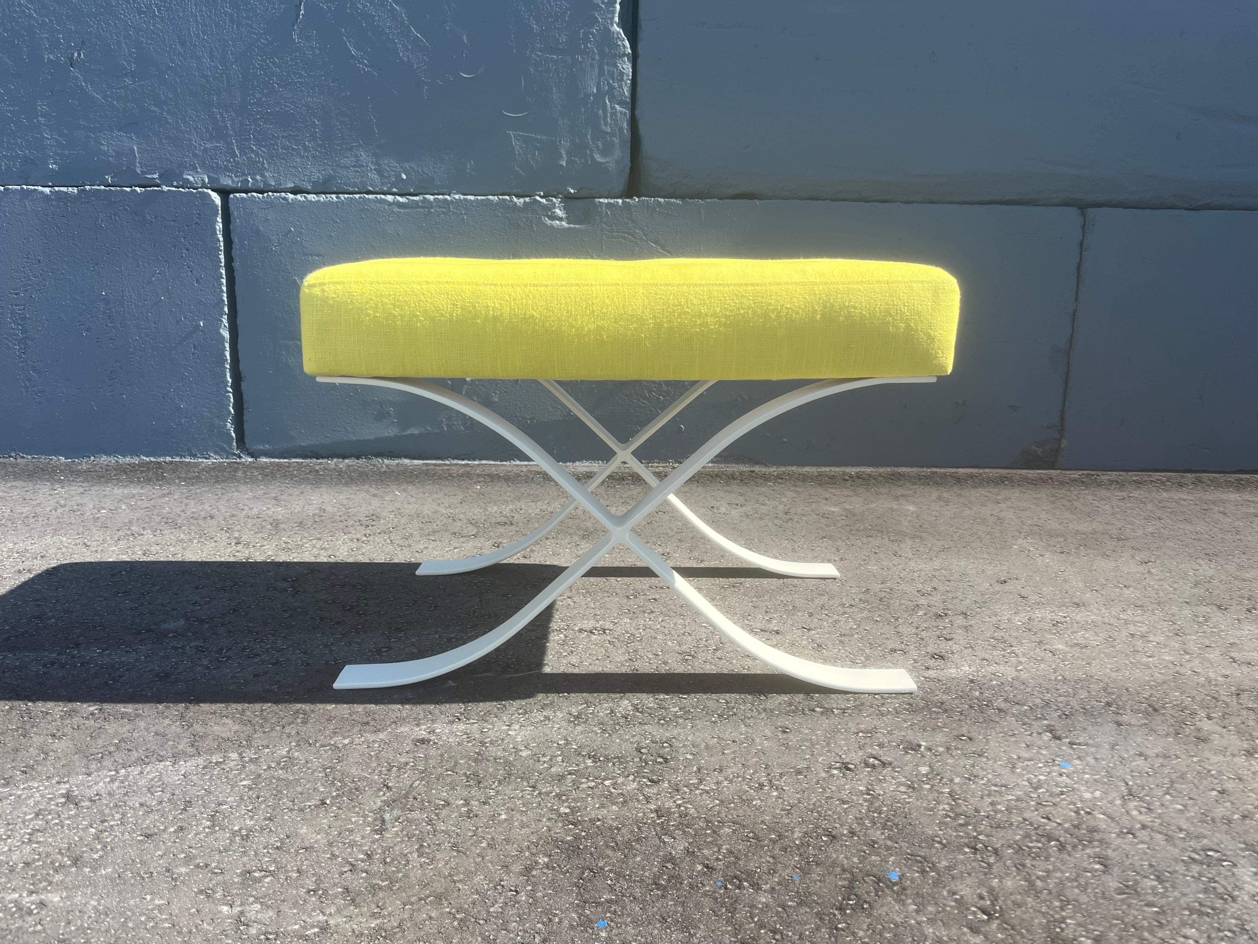 Pair of Mid Century Modern Ottomans, Stools, Cream, Yellow For Sale 12