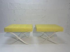 Pair of Mid Century Modern Ottomans, Stools, Cream, Yellow