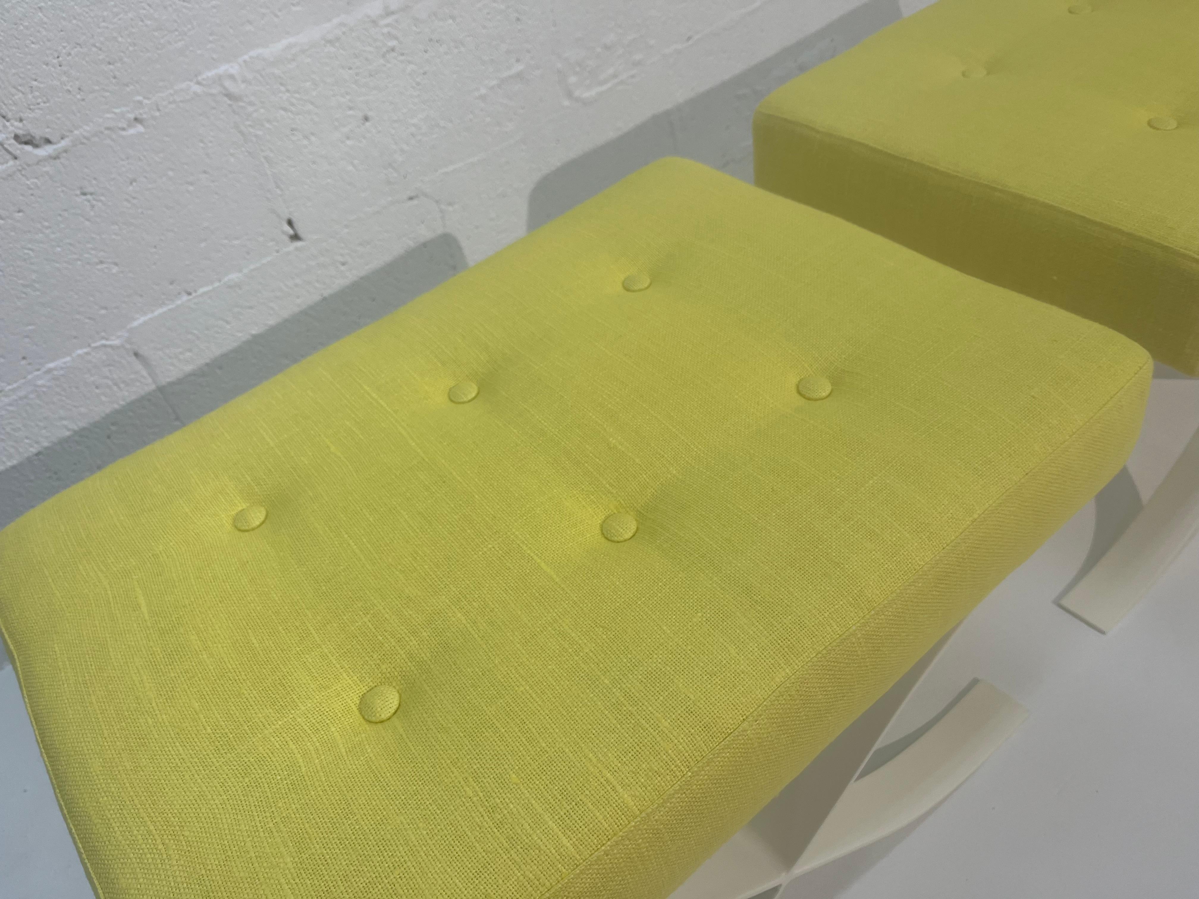 Mid-Century Modern Pair of Mid Century Modern Ottomans, Stools, Cream, Yellow For Sale