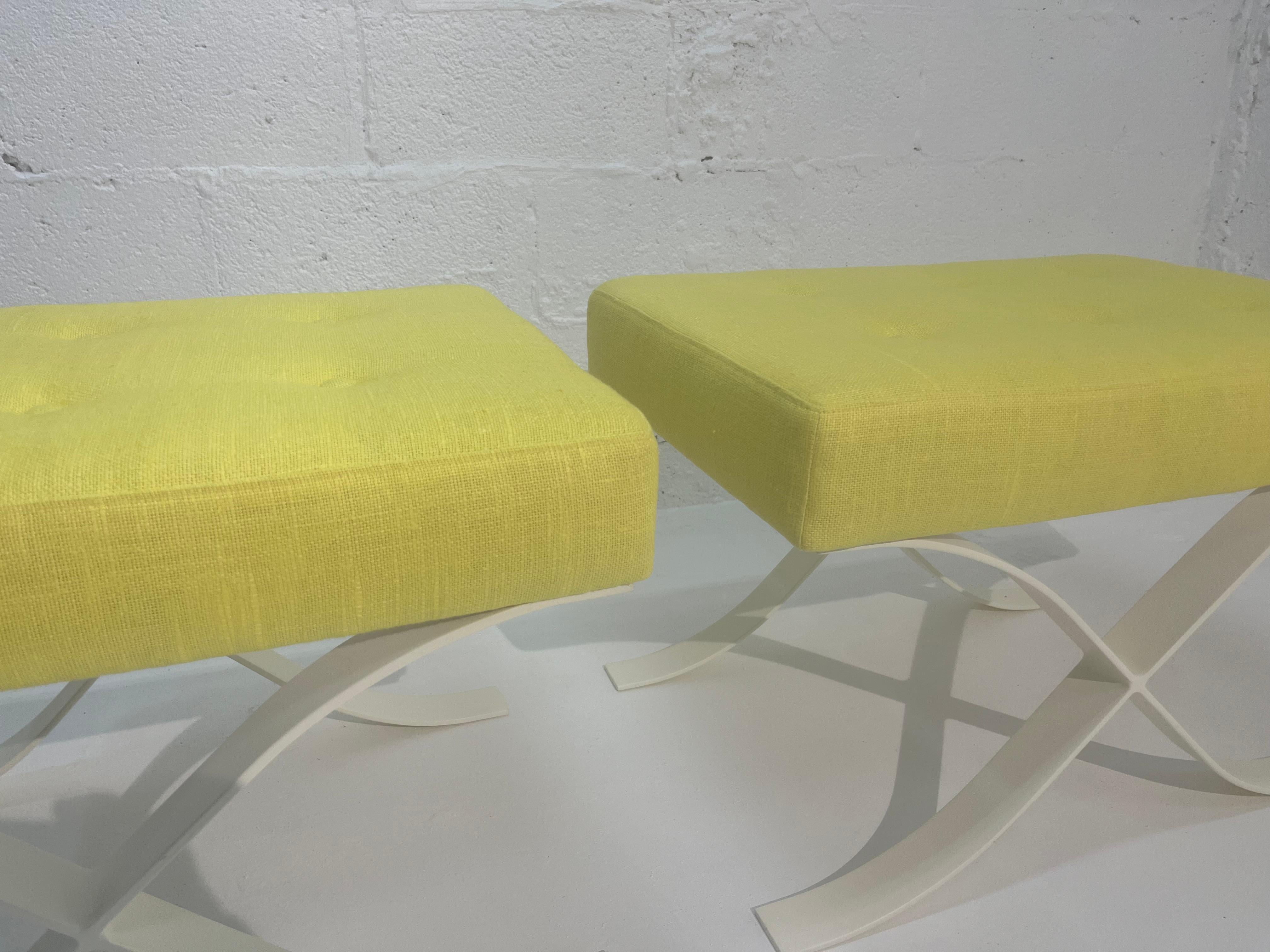 American Pair of Mid Century Modern Ottomans, Stools, Cream, Yellow For Sale