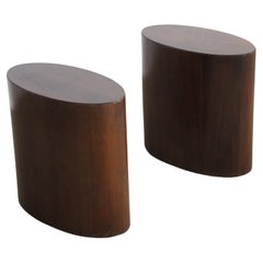 Pair of Mid-Century Modern Oval Walnut Pedestal/Stands/End Table by Lane