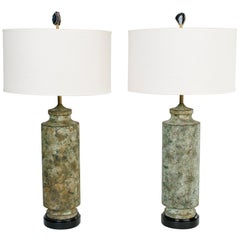 Pair of Mid-Century Modern Oxidized Metal Brutalist Lamps