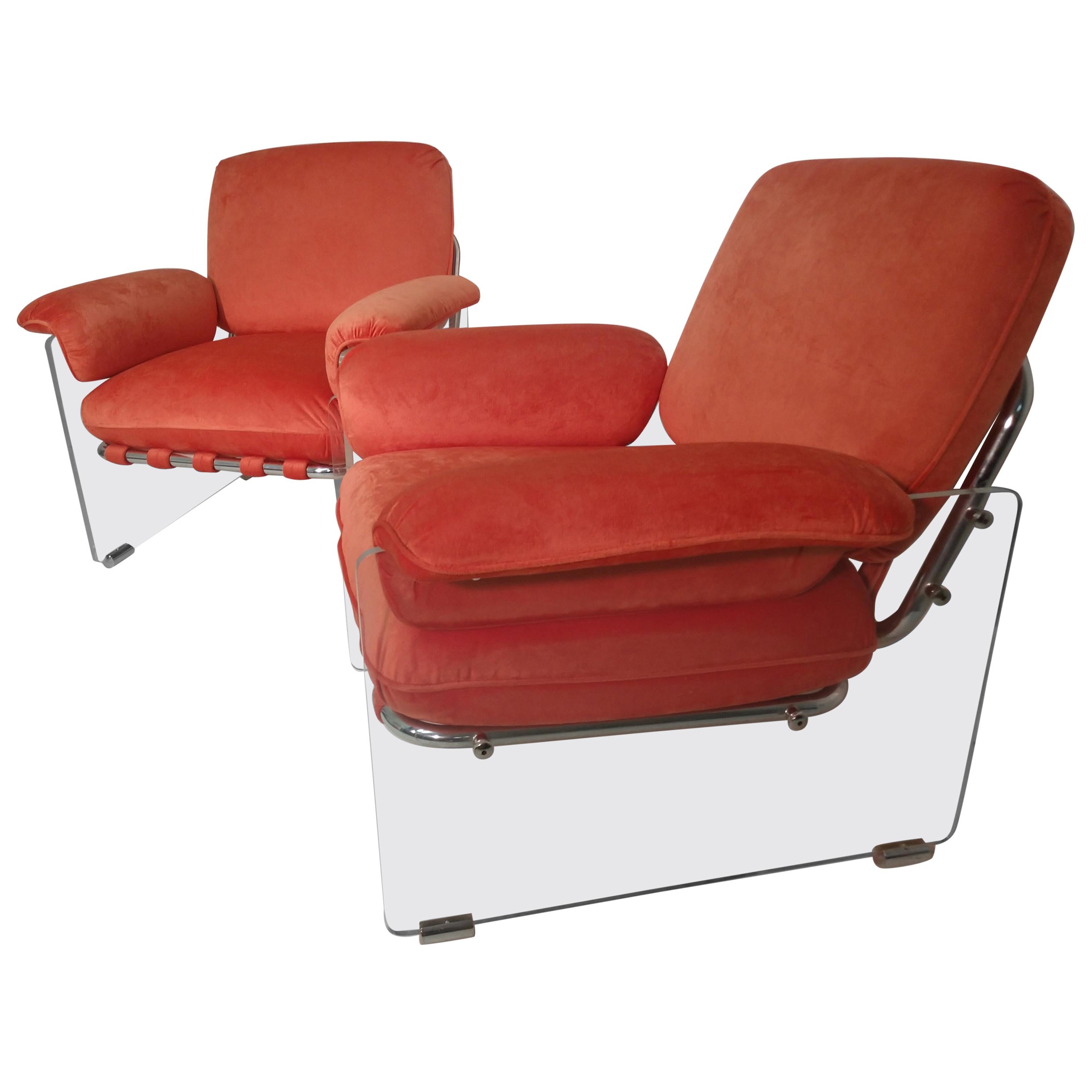 Pair of Mid-Century Modern Pace Argenta Lucite Lounge Chairs