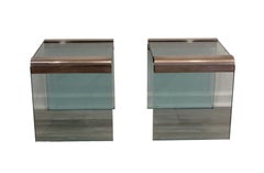 Pair of Mid Century Modern Pace Chrome & Glass Waterfall Side End Tables