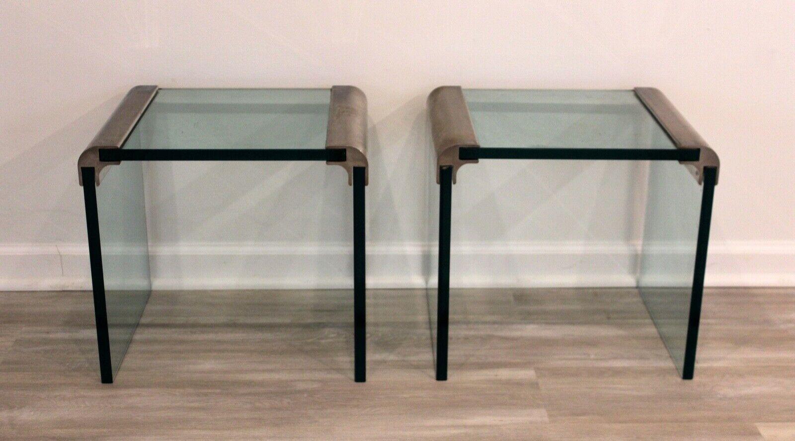 Mid-Century Modern Pair of Mid Century Modern Pace Chrome & Glass Waterfall Side End Tables