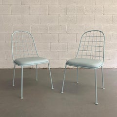 Pair of Mid-Century Modern Painted Wrought Iron Outdoor Patio Chairs