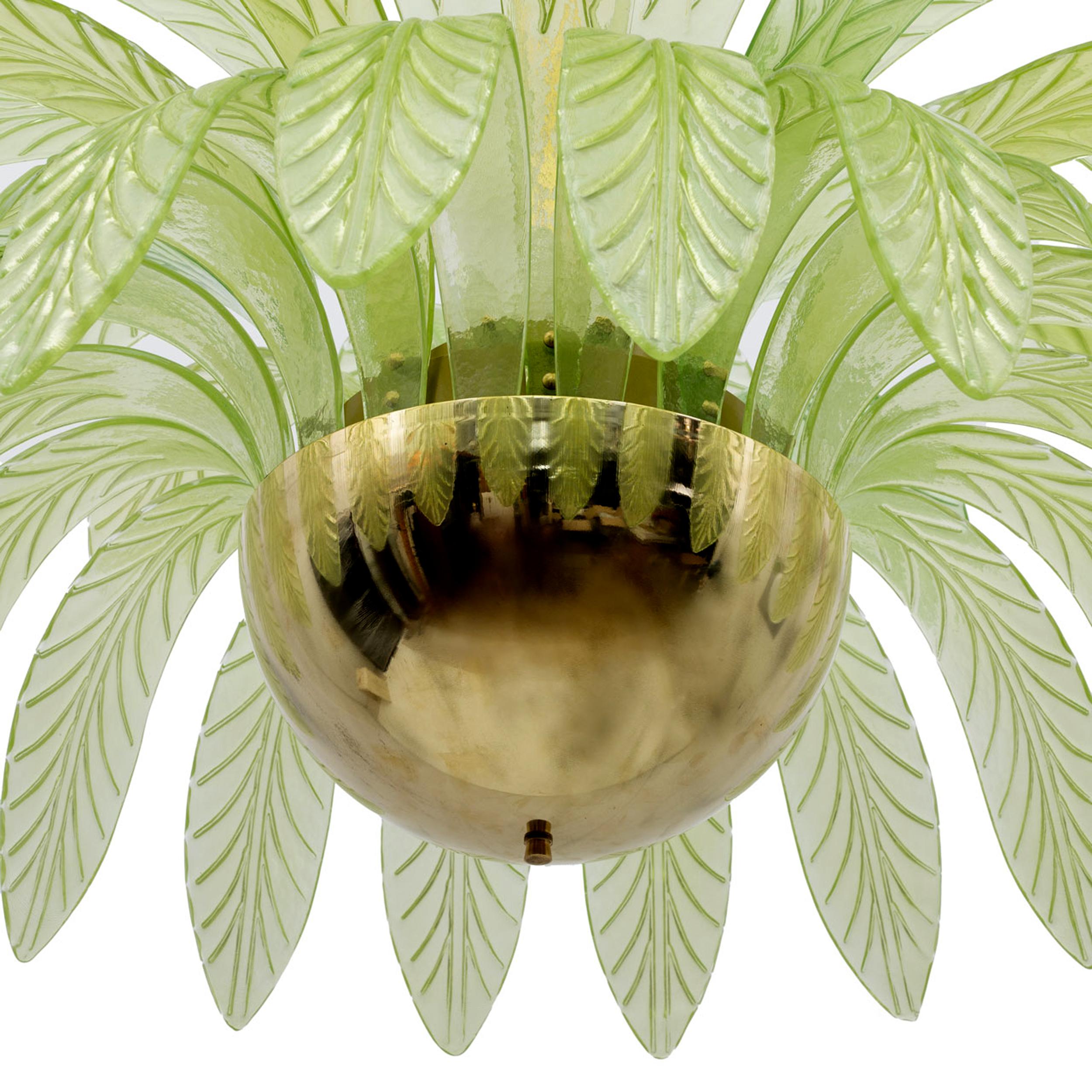 Pair of Mid-Century Modern Palm Leaves Big Chandelier Murano Glass and Brass 2