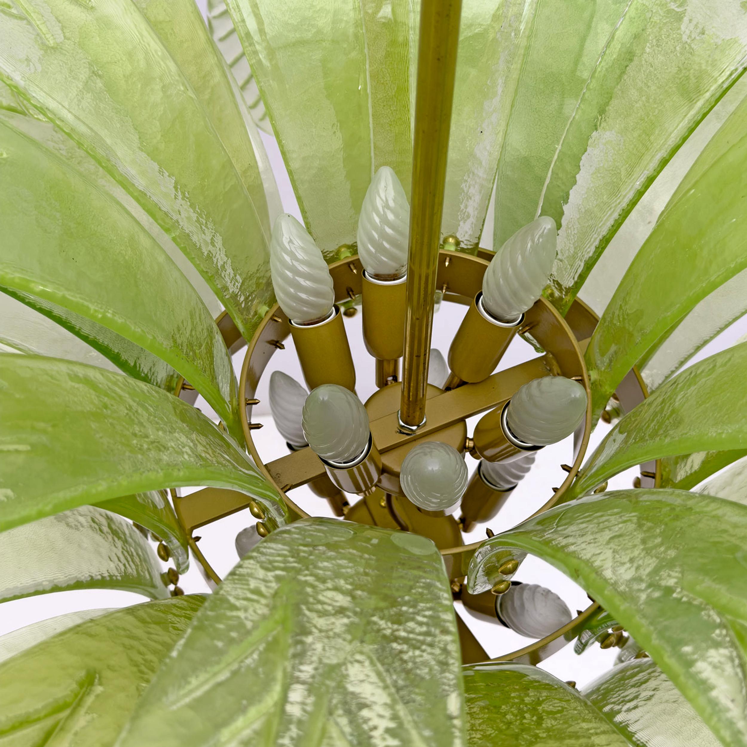 Pair of Mid-Century Modern Palm Leaves Big Chandelier Murano Glass and Brass 3