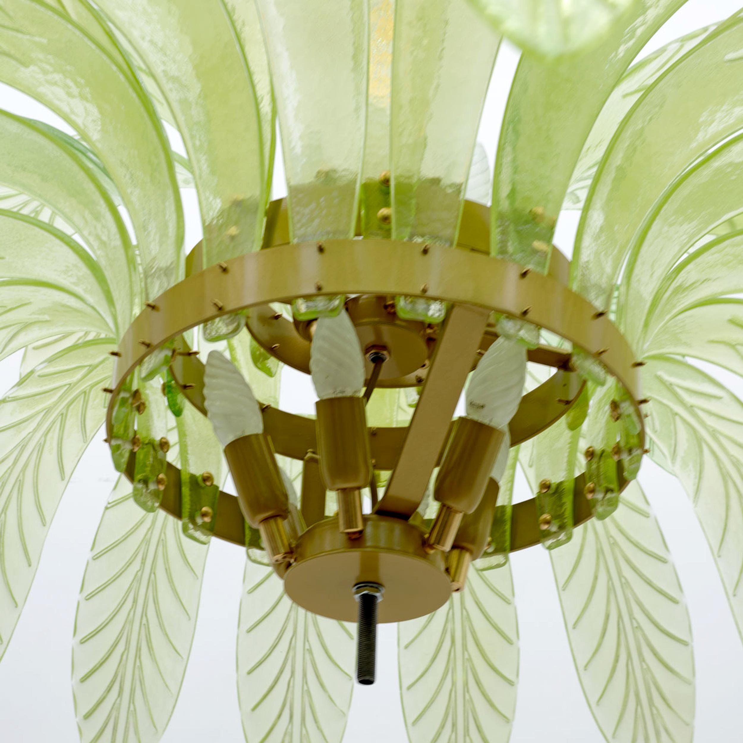 Pair of Mid-Century Modern Palm Leaves Big Chandelier Murano Glass and Brass 4