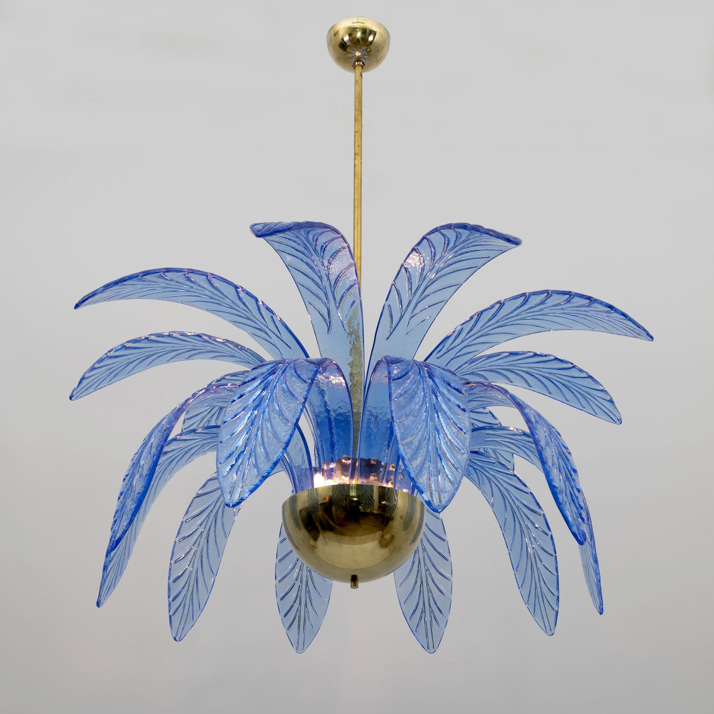 Italian Pair of Mid-Century Modern Palm Leaves Chandelier Murano Glass and Brass, 1970s For Sale