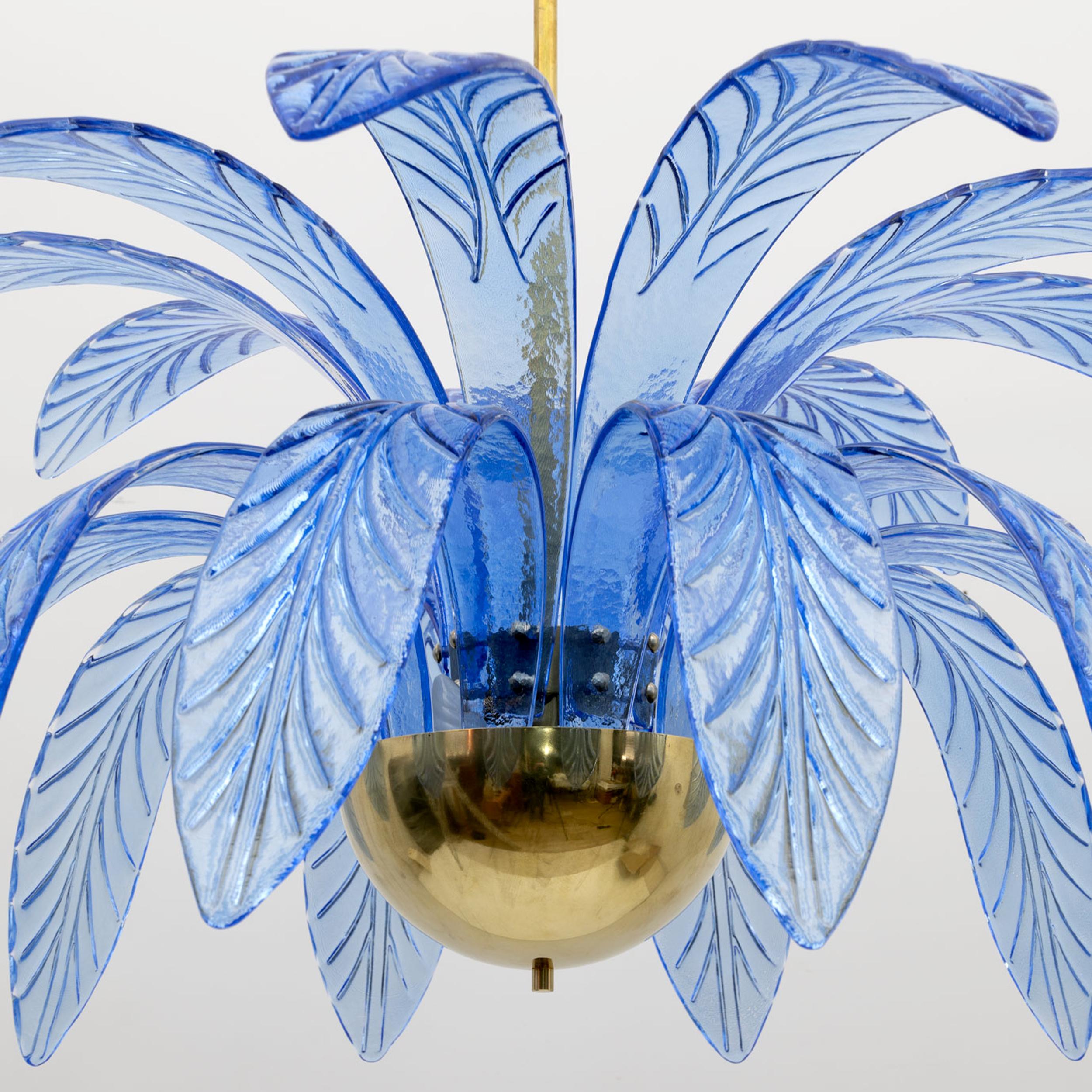 Pair of Mid-Century Modern Palm Leaves Chandelier Murano Glass and Brass, 1970s For Sale 1
