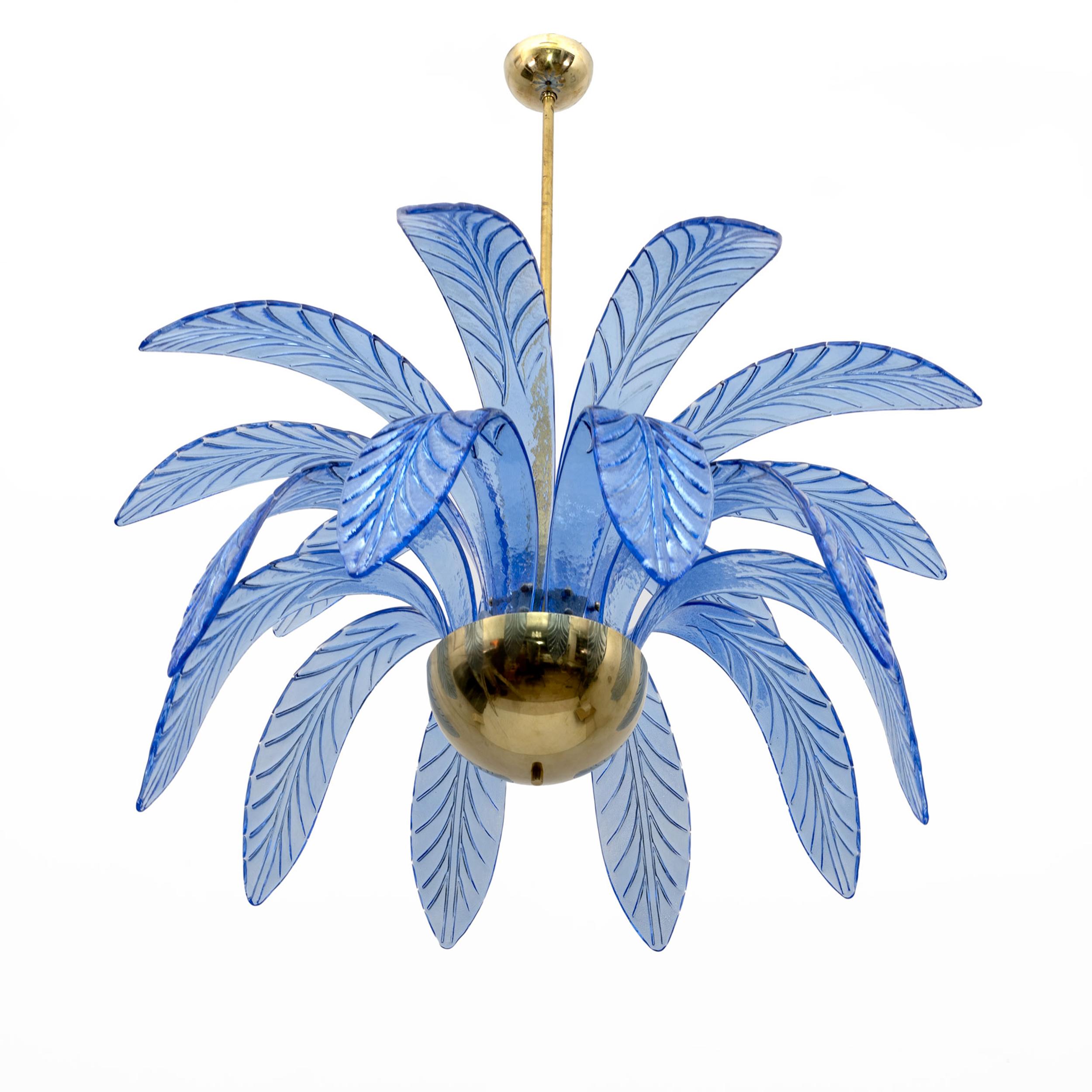 Pair of Mid-Century Modern Palm Leaves Chandelier Murano Glass and Brass, 1970s For Sale 2