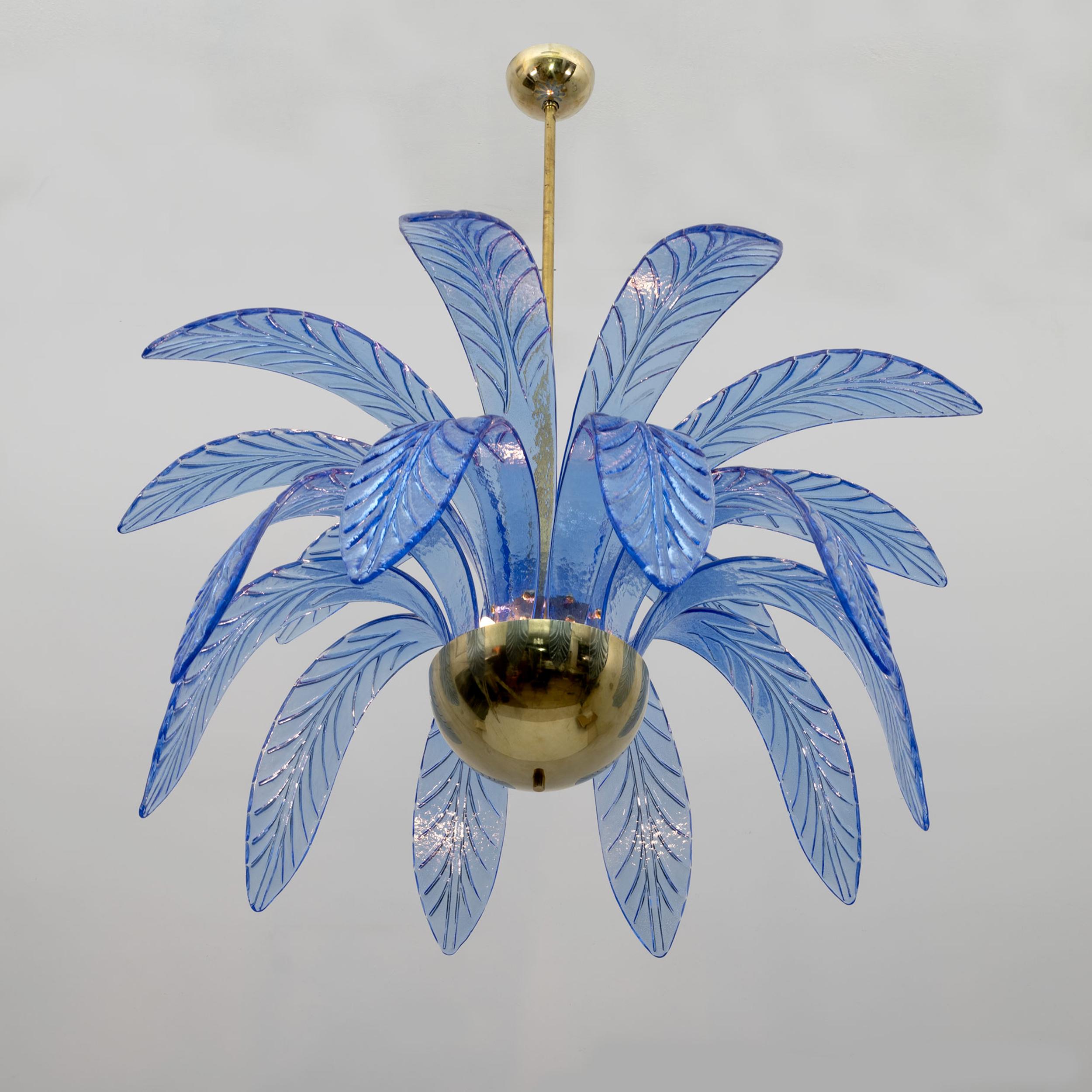 Pair of Mid-Century Modern Palm Leaves Chandelier Murano Glass and Brass, 1970s For Sale 3