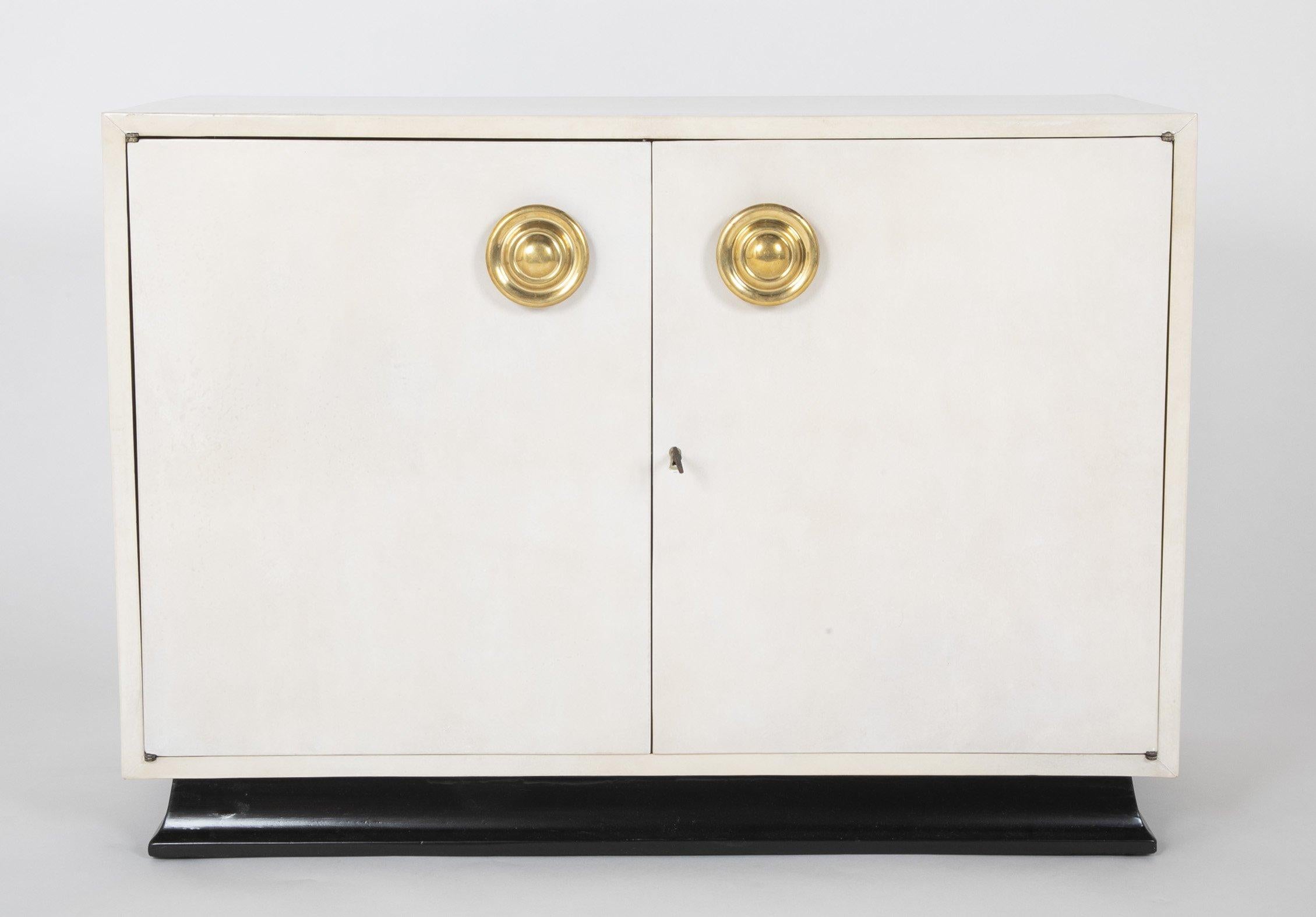 Pair of Mid-Century Modern Parchment Cabinets in the manner of Karl Springer For Sale 4