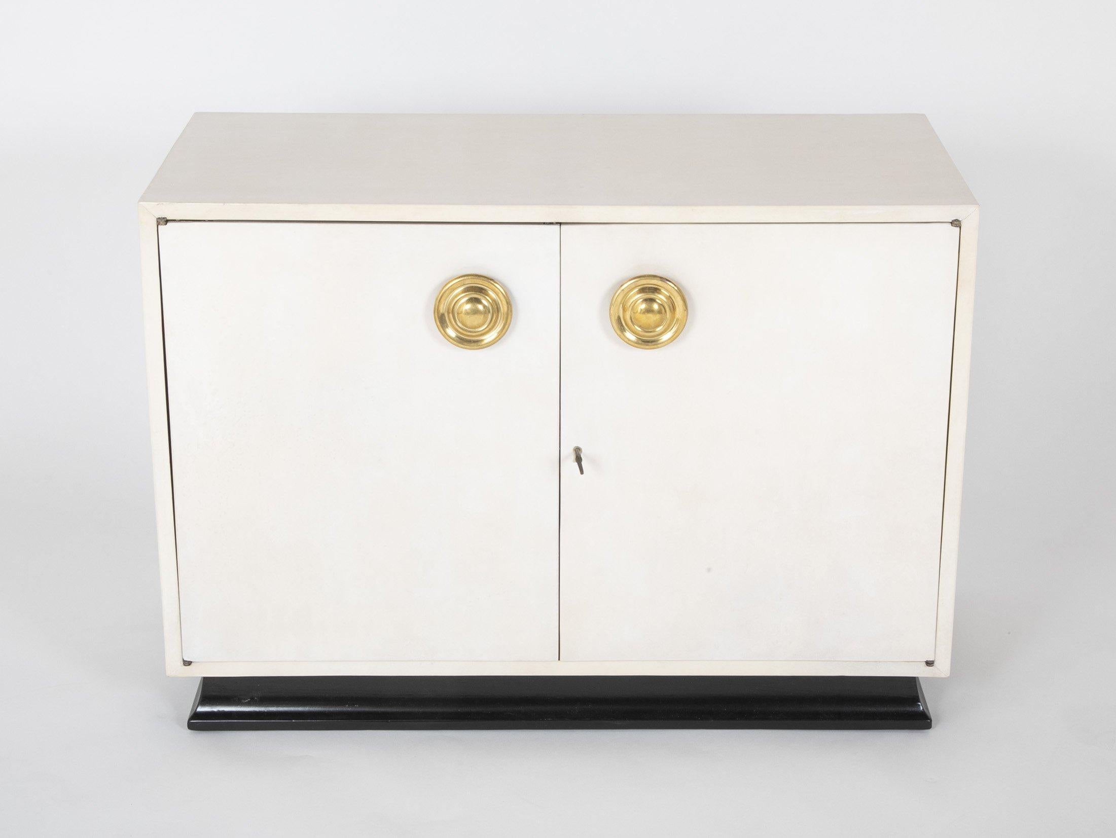 American Pair of Mid-Century Modern Parchment Cabinets in the manner of Karl Springer For Sale