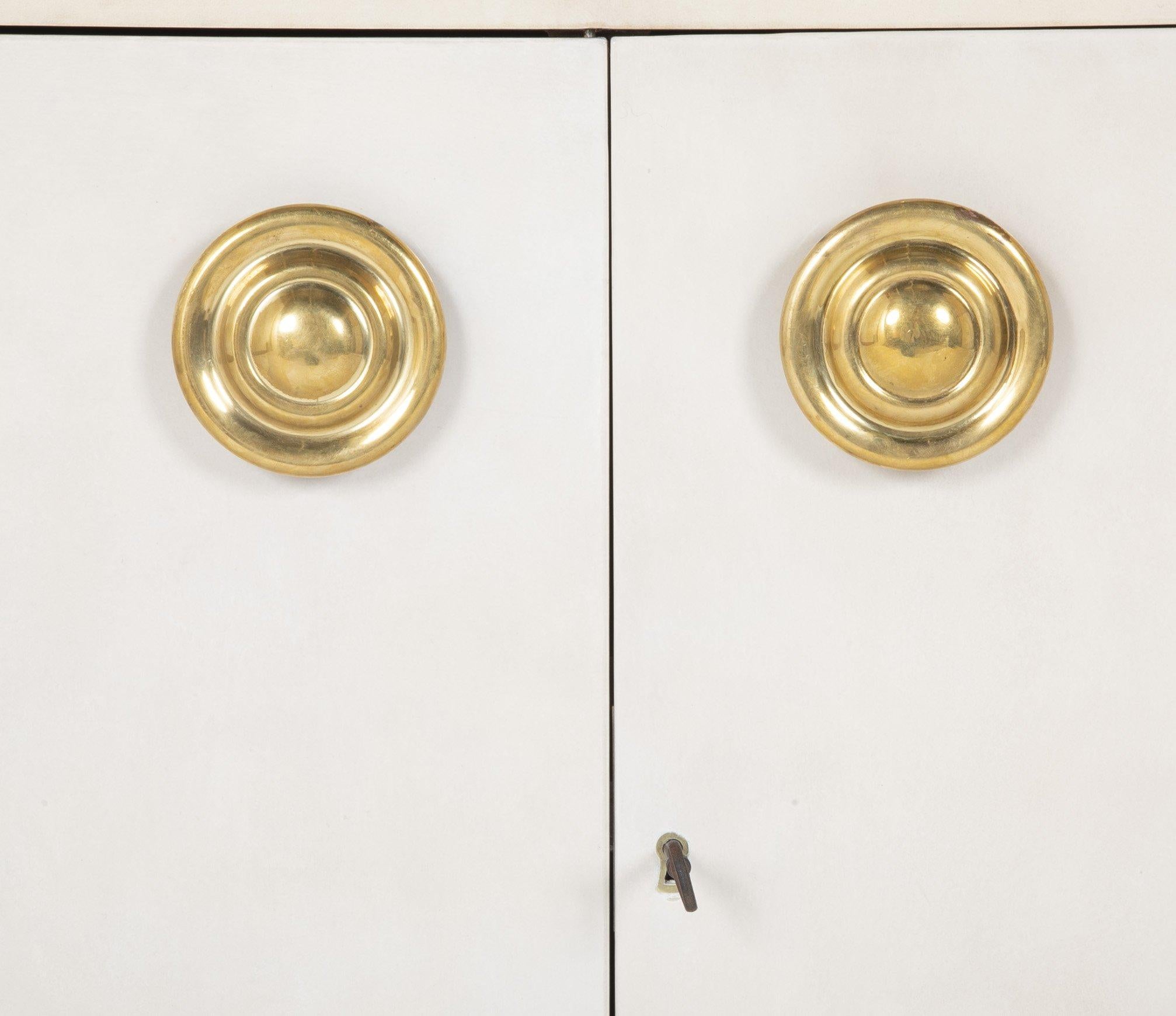 Pair of Mid-Century Modern Parchment Cabinets in the manner of Karl Springer In Good Condition For Sale In Stamford, CT