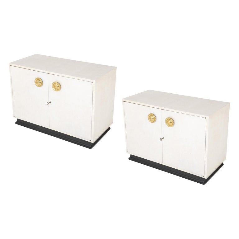 Pair of Mid-Century Modern Parchment Cabinets Pair of Mid-Century Modern Parchment Cabinets