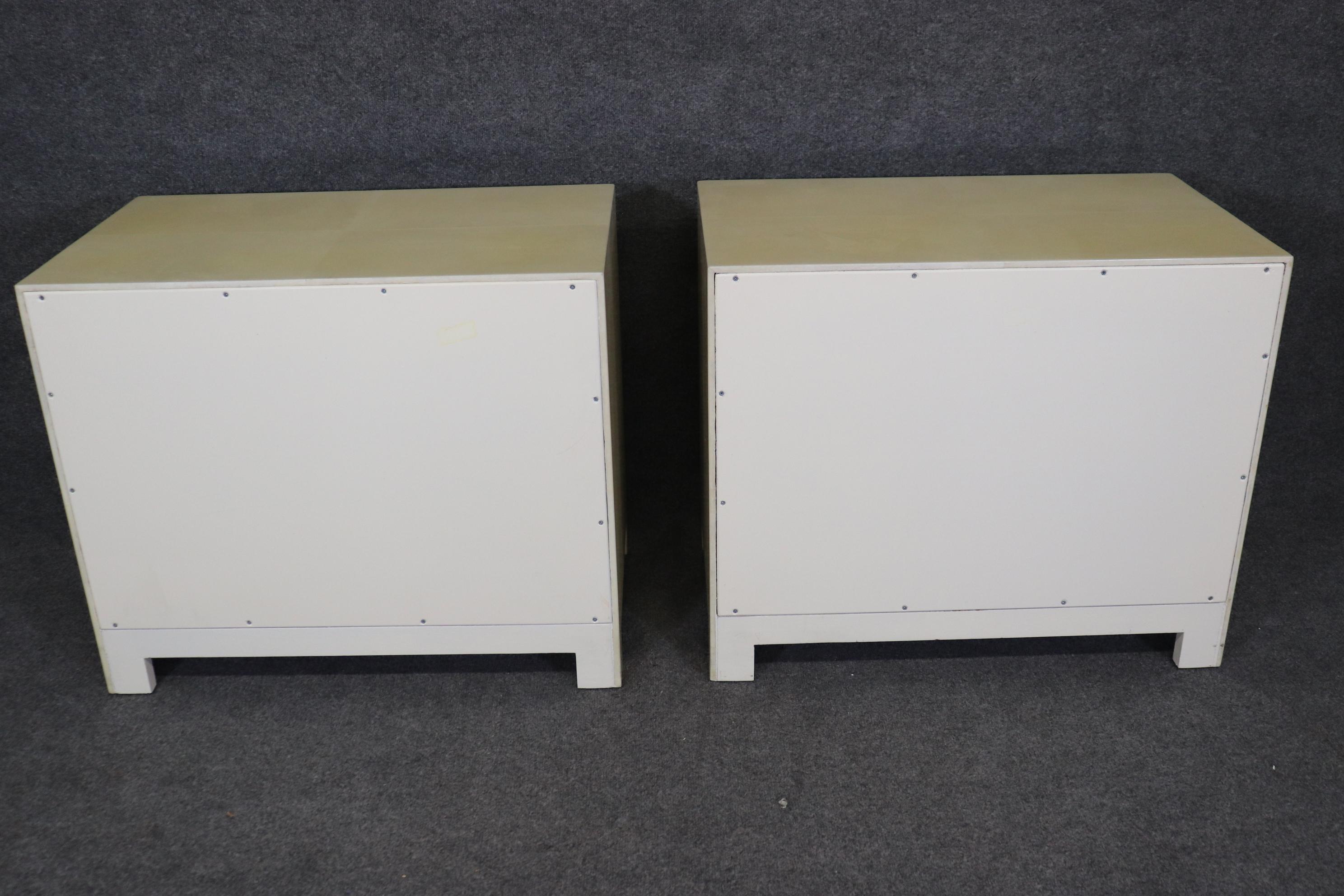 Late 20th Century Pair of Mid Century Modern Parchment Veneered Karl Springer Style Nightstands
