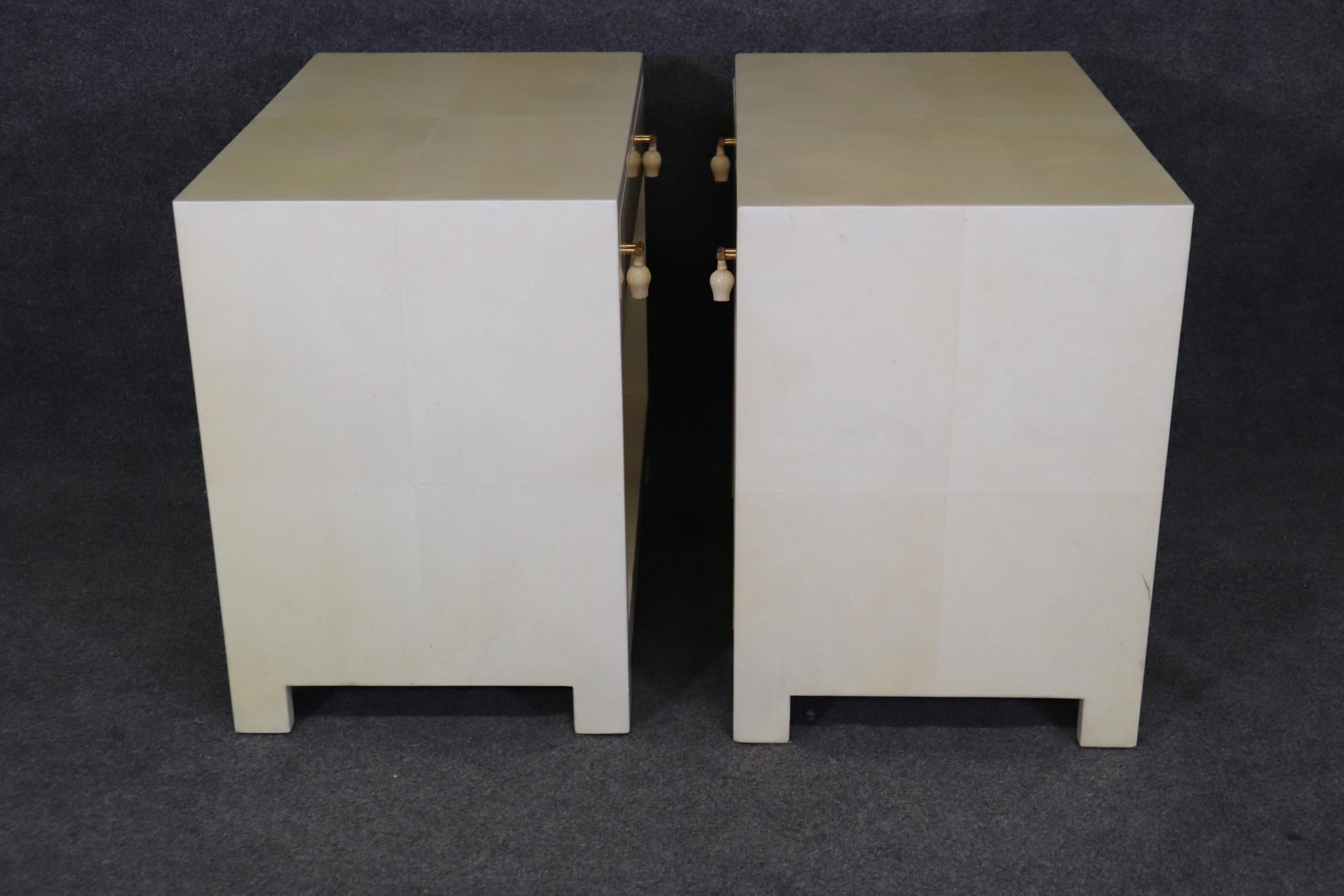 Parchment Paper Pair of Mid Century Modern Parchment Veneered Karl Springer Style Nightstands