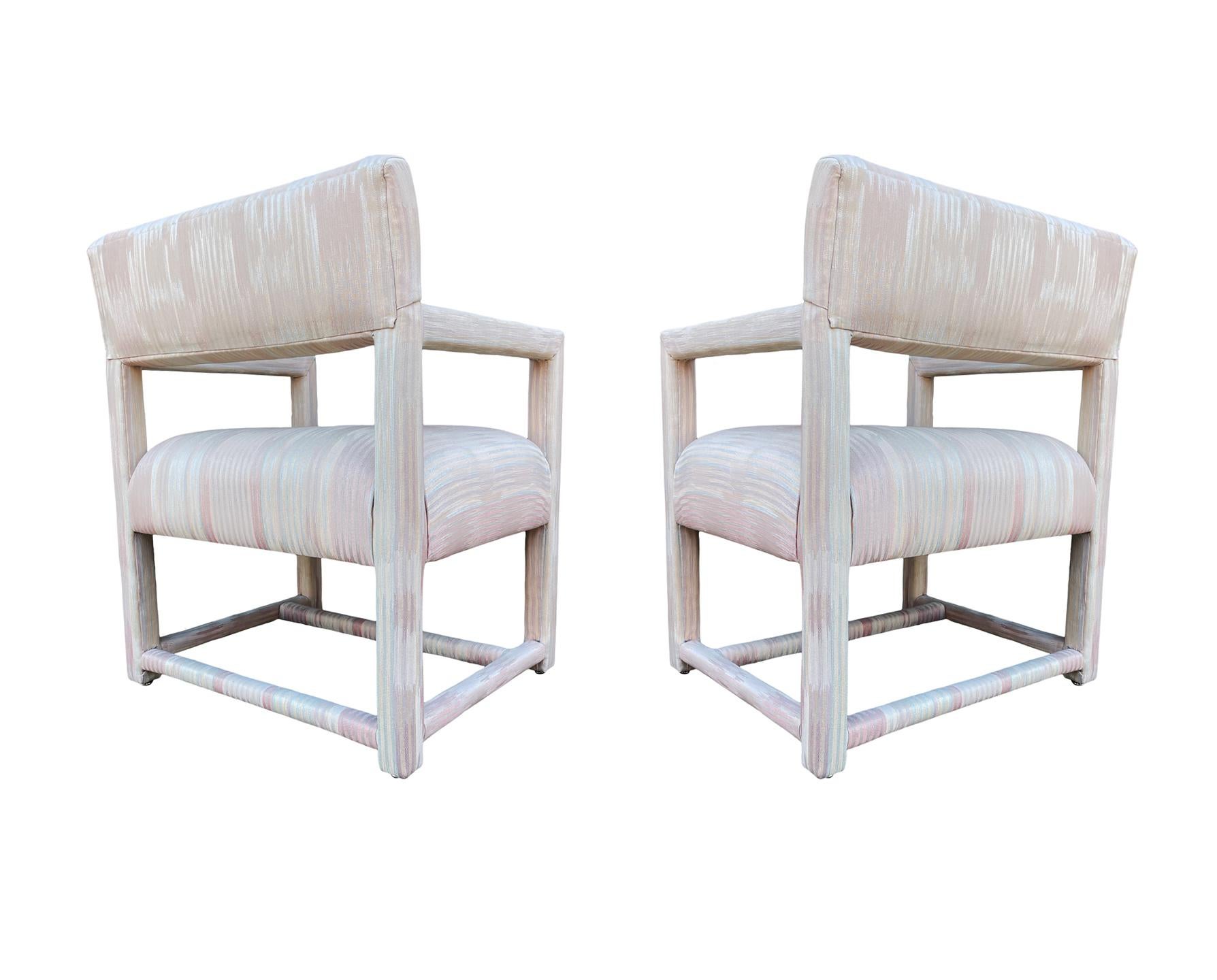 Pair of Mid-Century Modern Parsons Armchair Lounge Chairs after Milo Baughman In Good Condition For Sale In Philadelphia, PA