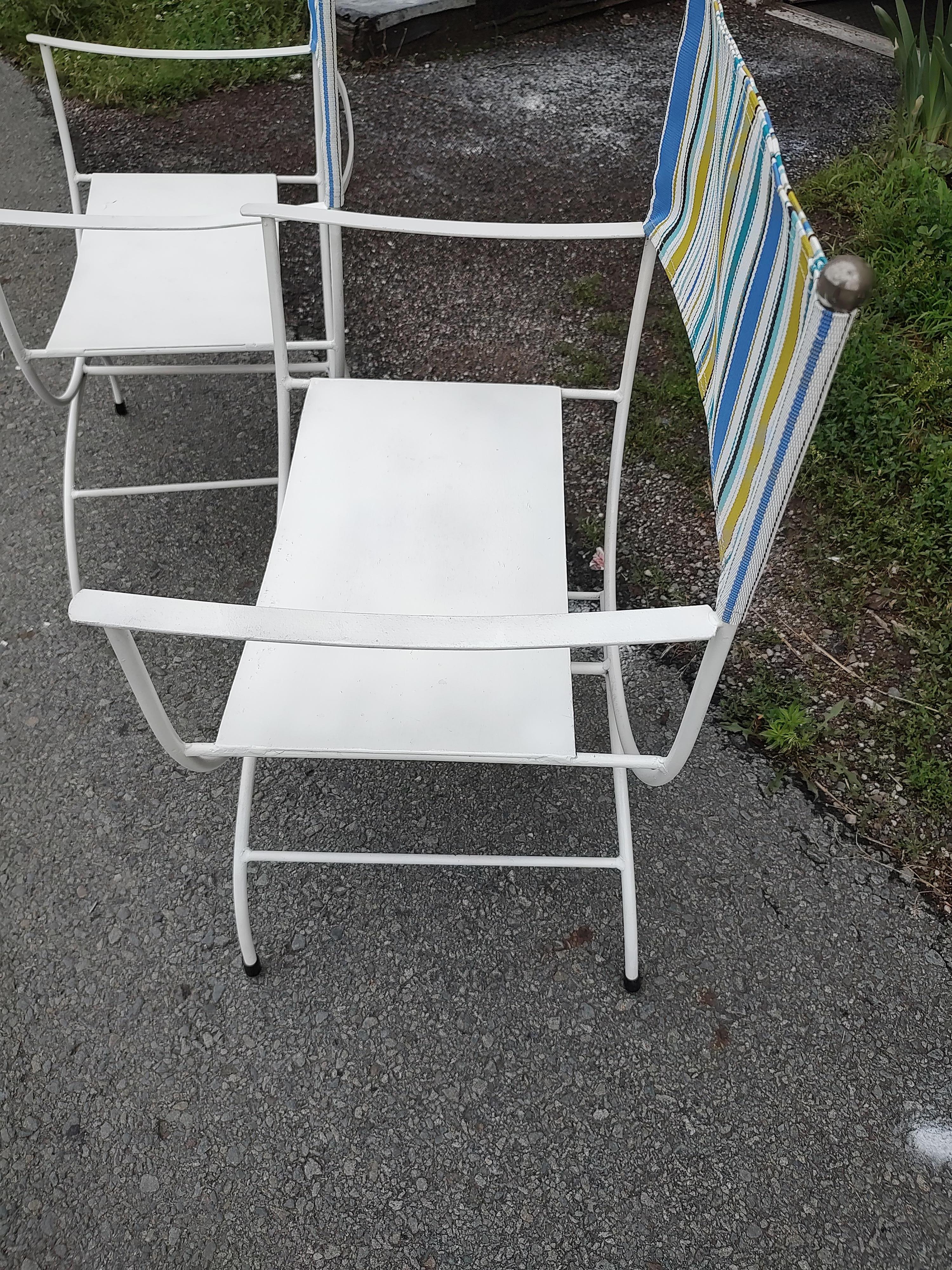 Pair of Mid Century Modern Patio Directors Chairs with Sunbrella Backs 1960 For Sale 6