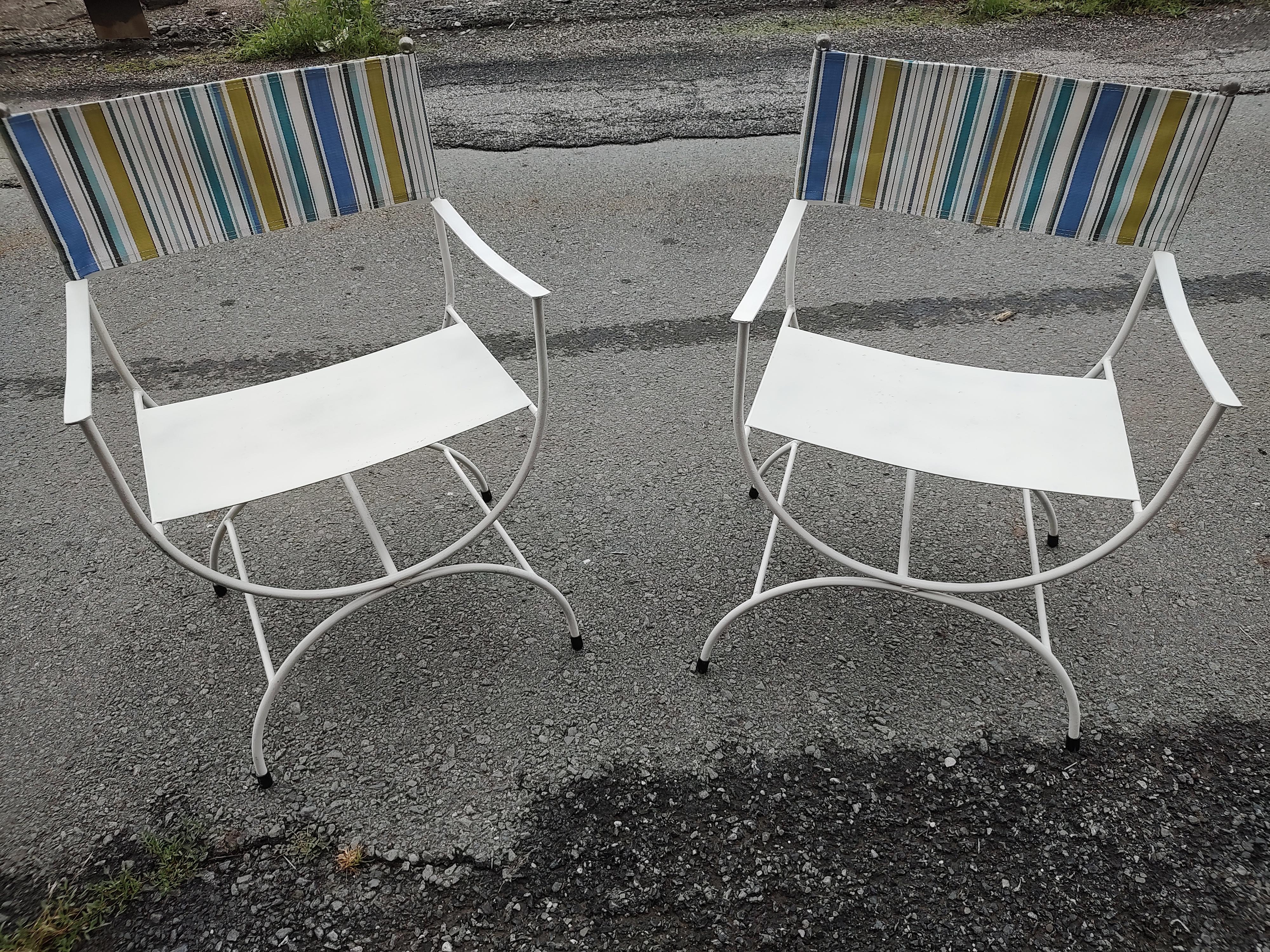 Pair of Mid Century Modern Patio Directors Chairs with Sunbrella Backs 1960 For Sale 8