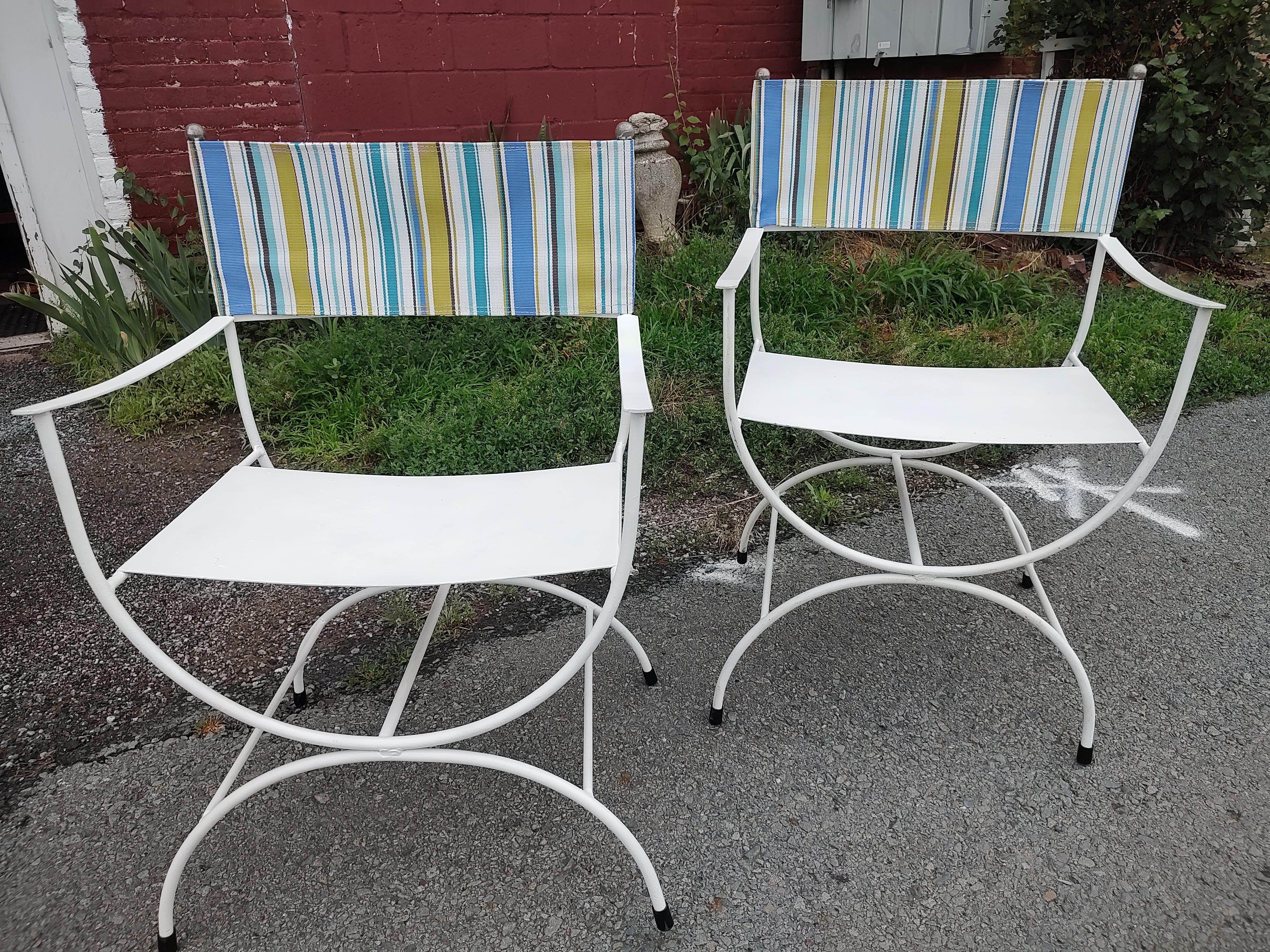 Pair of Mid Century Modern Patio Directors Chairs with Sunbrella Backs 1960 For Sale 4