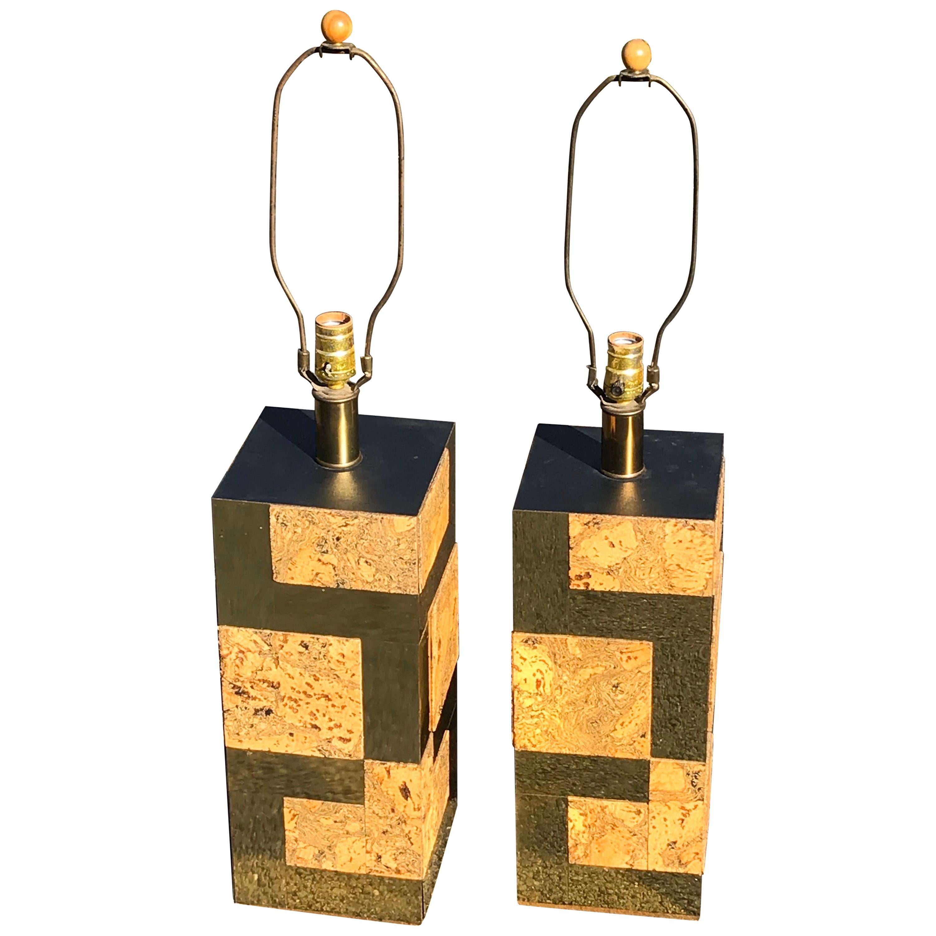 Pair of Mid-Century Modern Paul Evans "Cityscape" Table Lamps, 1970s