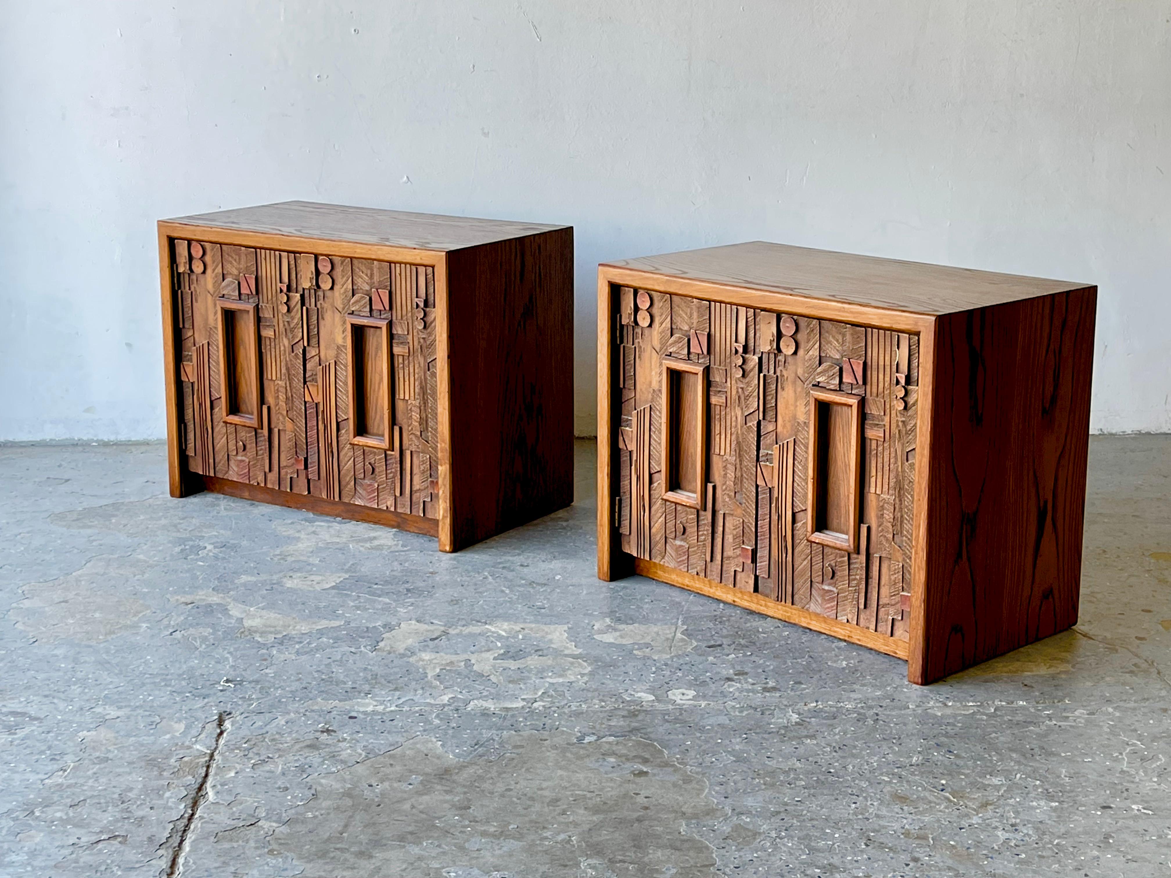 Américain Paire de tables de nuit brutalistes Lane Pueblo de style Paul Evans, mi-siècle moderne en vente