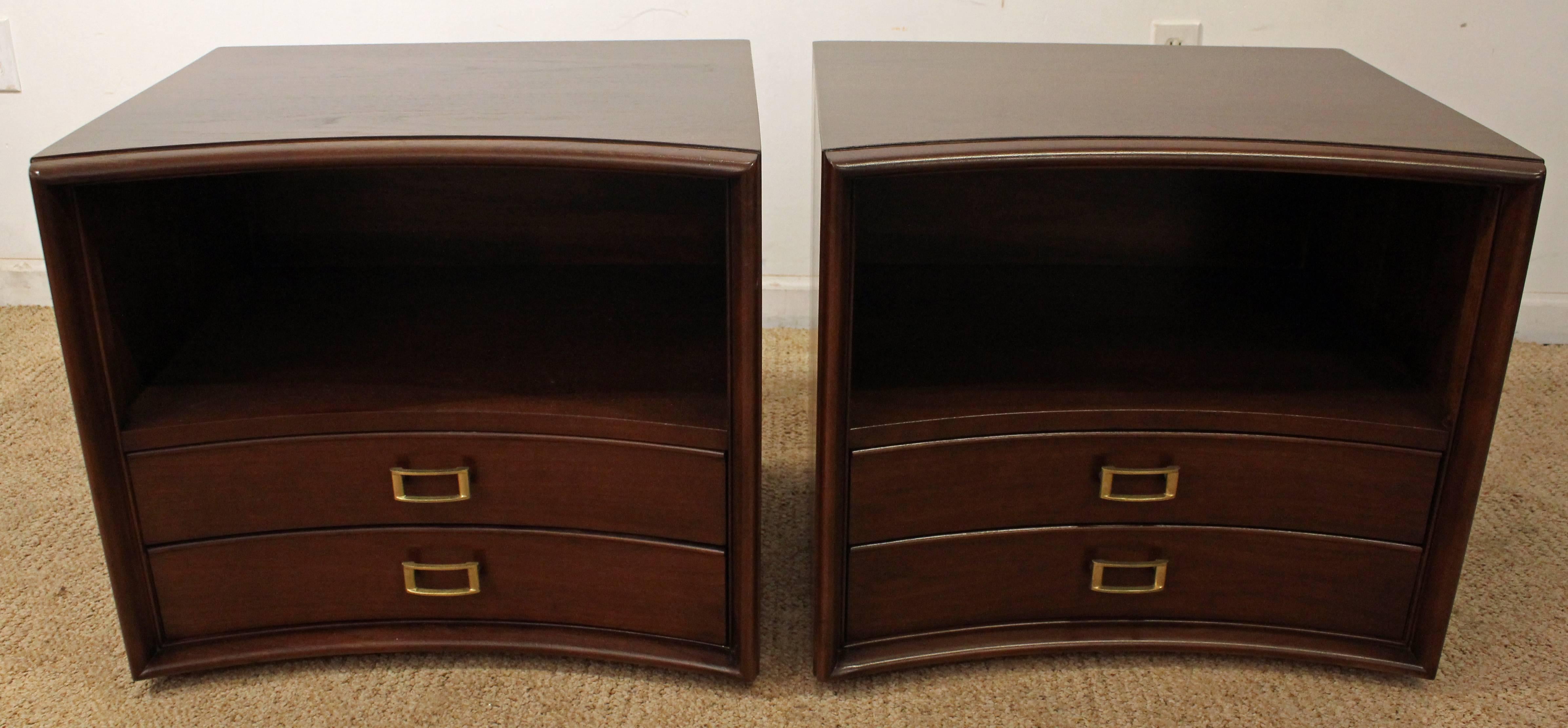 Made from satin birch, these nightstands were designed by Paul Frankl for Johnson Furniture's 