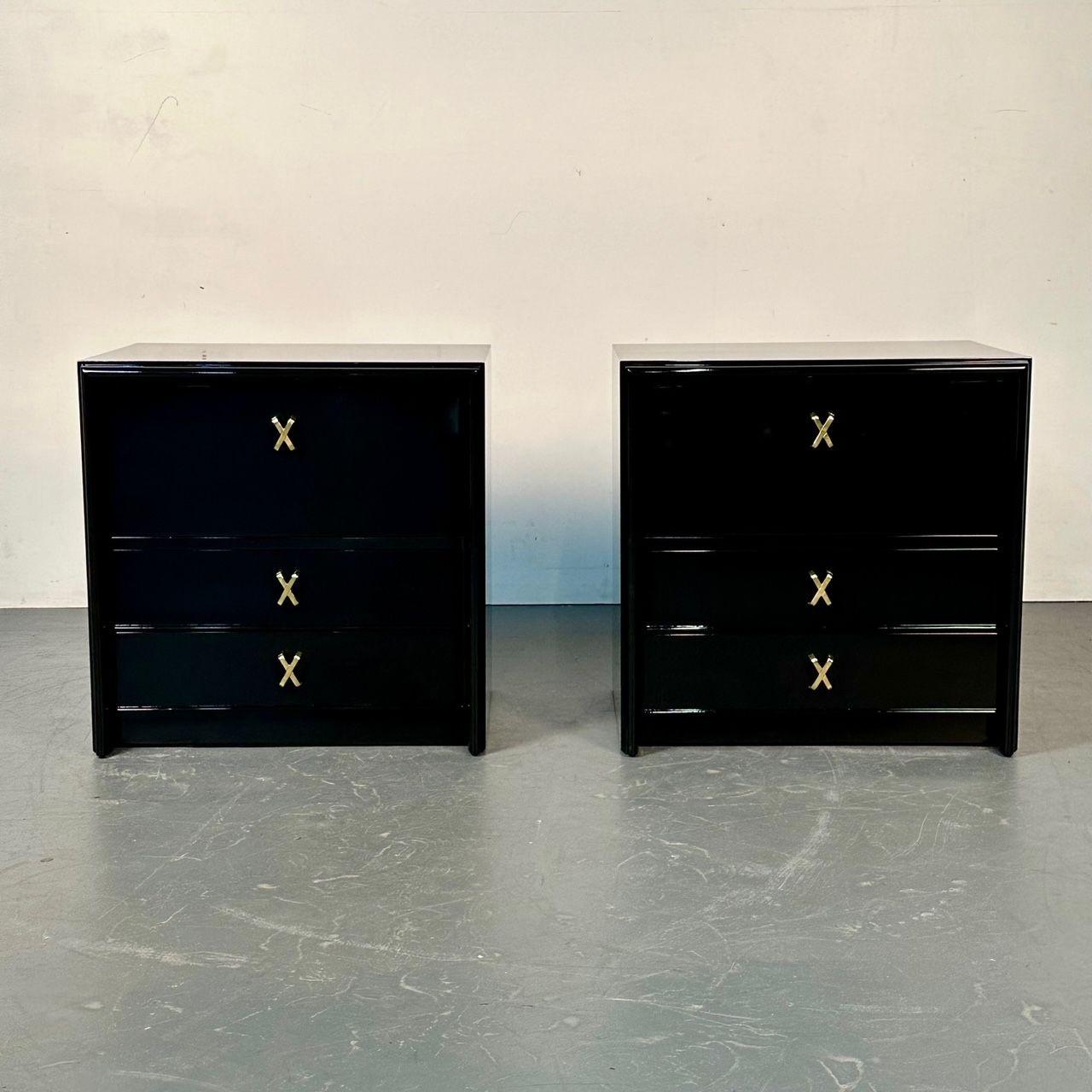 Pair of Mid-Century Modern Paul Frankl Nightstands, Black Lacquer, Chrome
John Stuart Paul Frankl Designed Pair of Bedside Stands in the finest black lacquered finish. Part of a complete bedroom set sold separately this stunning pair of end tables