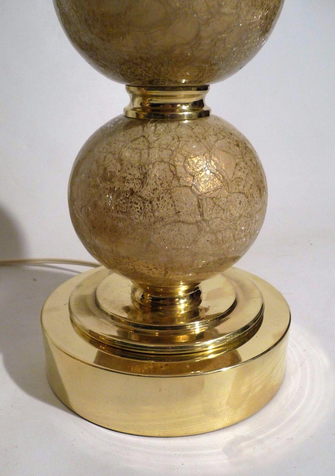 Pair of Mid-Century Modern Paul Hanson Brass & Glass 3 Tier Ball Lamps In Good Condition In Keego Harbor, MI