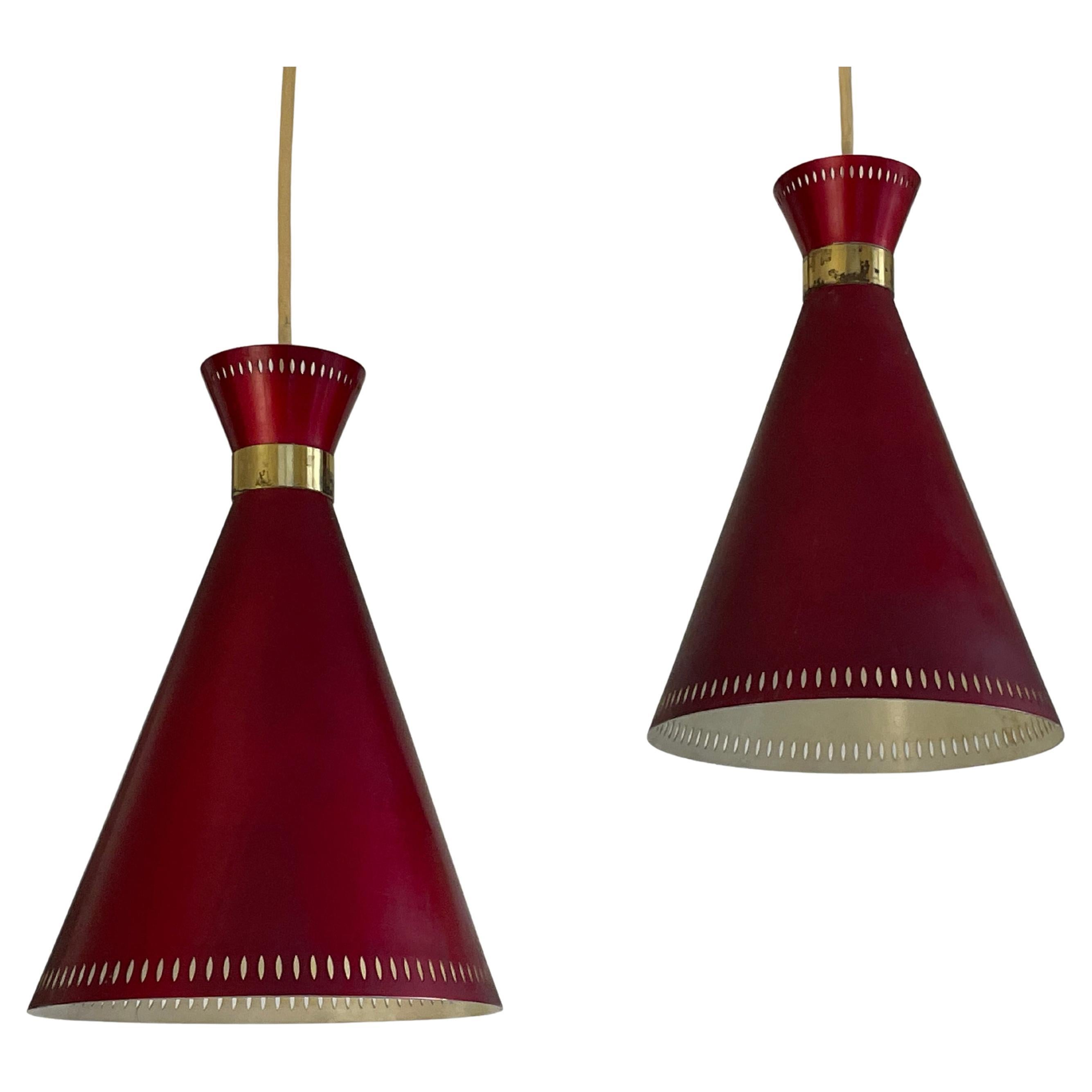 Pair of Mid-Century Modern Pendant Lamps, Paavo Tynell Style, Made in Finland