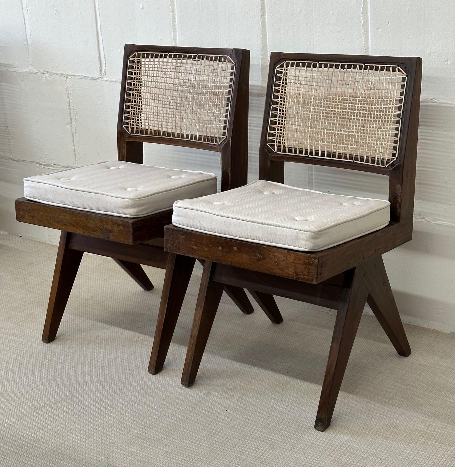 Pierre Jeanneret, French Mid-Century Modern, Dining, Side Chairs, India, 1960s In Good Condition In Stamford, CT