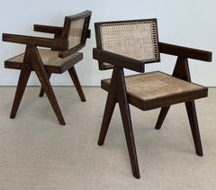 Pair of Mid-Century Modern Pierre Jeanneret Floating Back Chairs, Teak, Cane